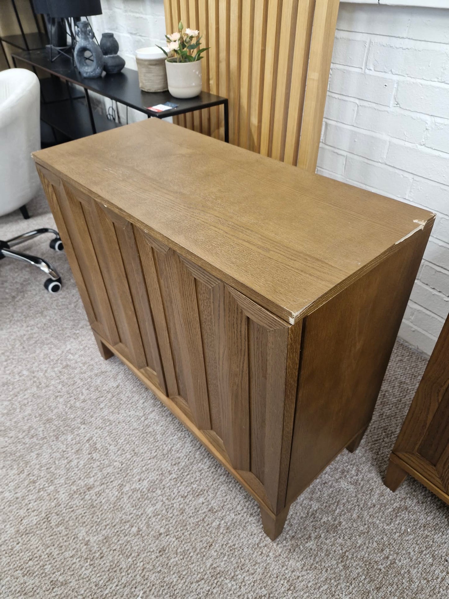 Dark Wood Walnut Small Cabinet with Panel Doors Cupboard (damaged)