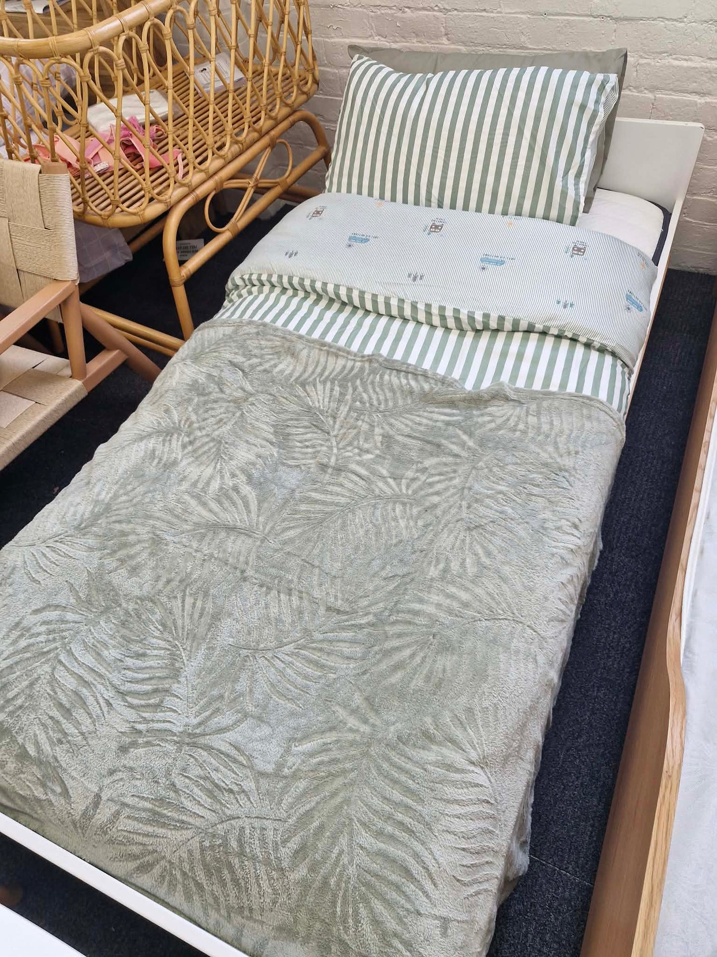 Single White and Wood Bed with Mattress