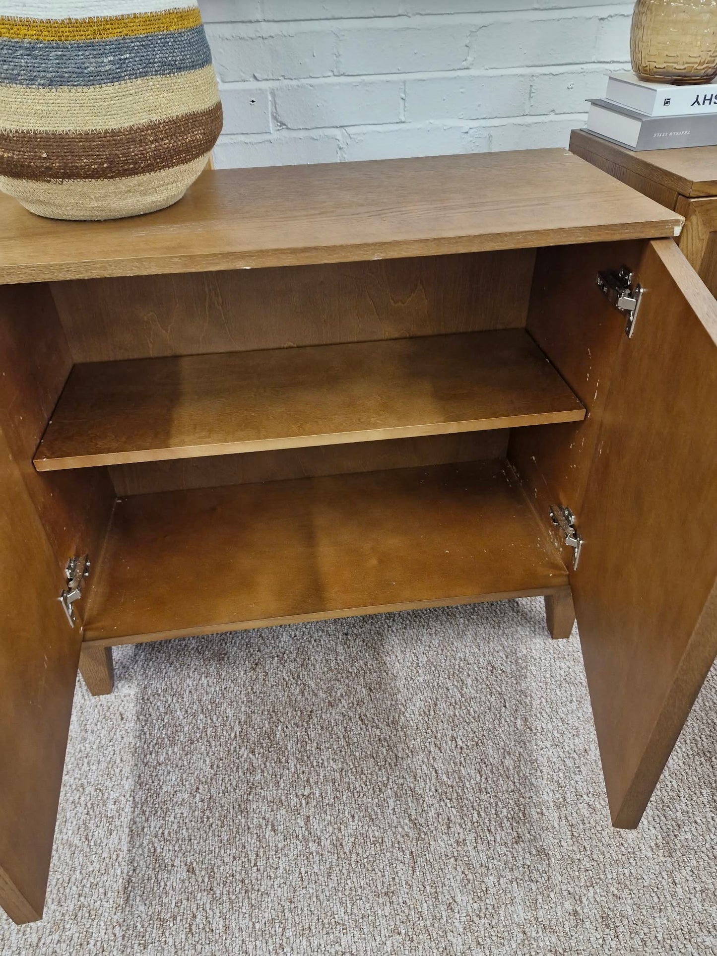 Dark Wood Walnut Small Cabinet with Panel Doors Cupboard (damaged)