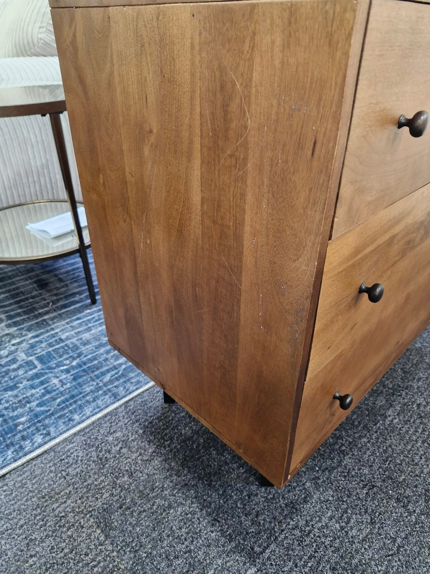 Solid Dark Mango Wood Chest of Drawers with Black Metal / Small Cabinet