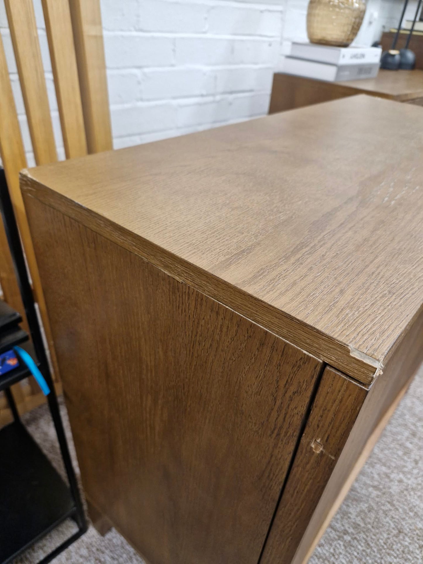 Dark Wood Walnut Small Cabinet with Panel Doors Cupboard (damaged)