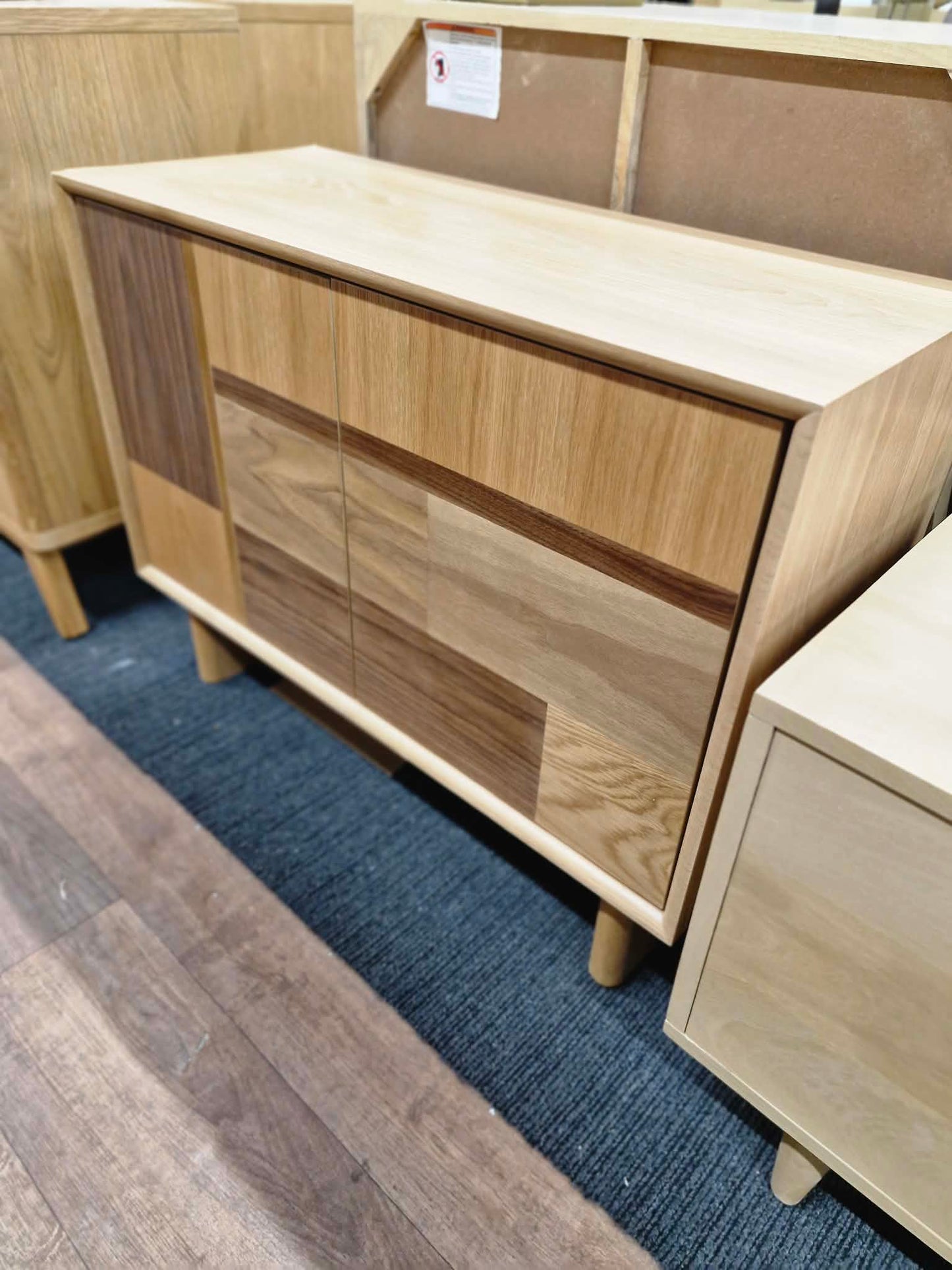 Small Light and Dark Wood Cabinet / Compact Sideboard Cupboard