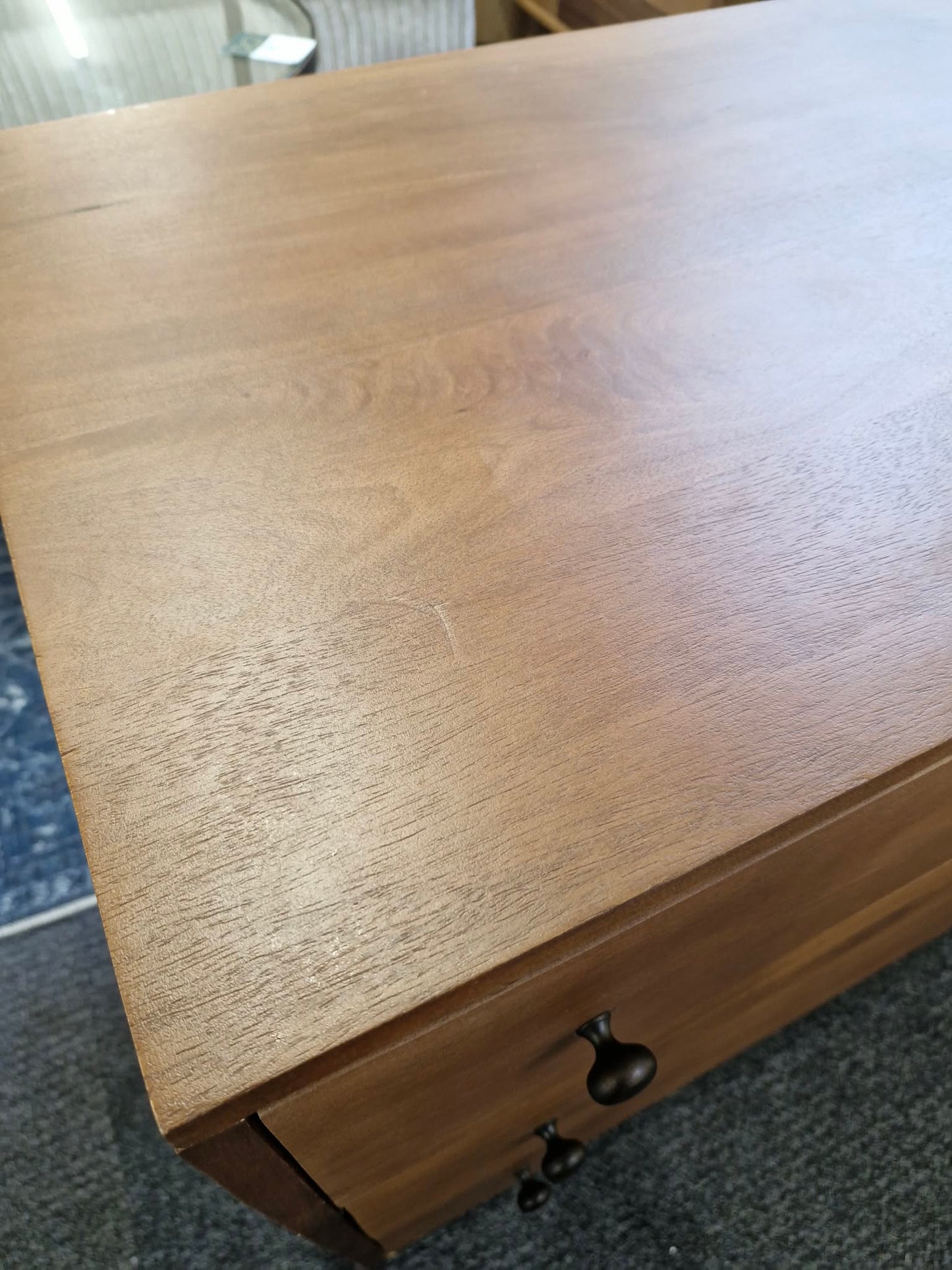 Solid Dark Mango Wood Chest of Drawers with Black Metal / Small Cabinet