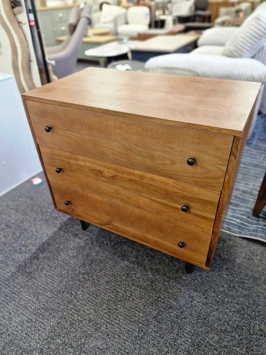 Solid Dark Mango Wood Chest of Drawers with Black Metal / Small Cabinet