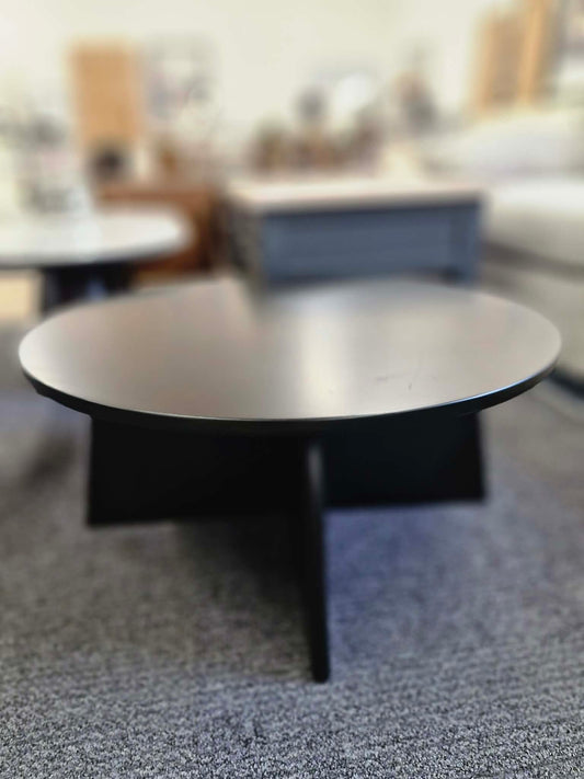 Black Round Coffee Table with Curved Base