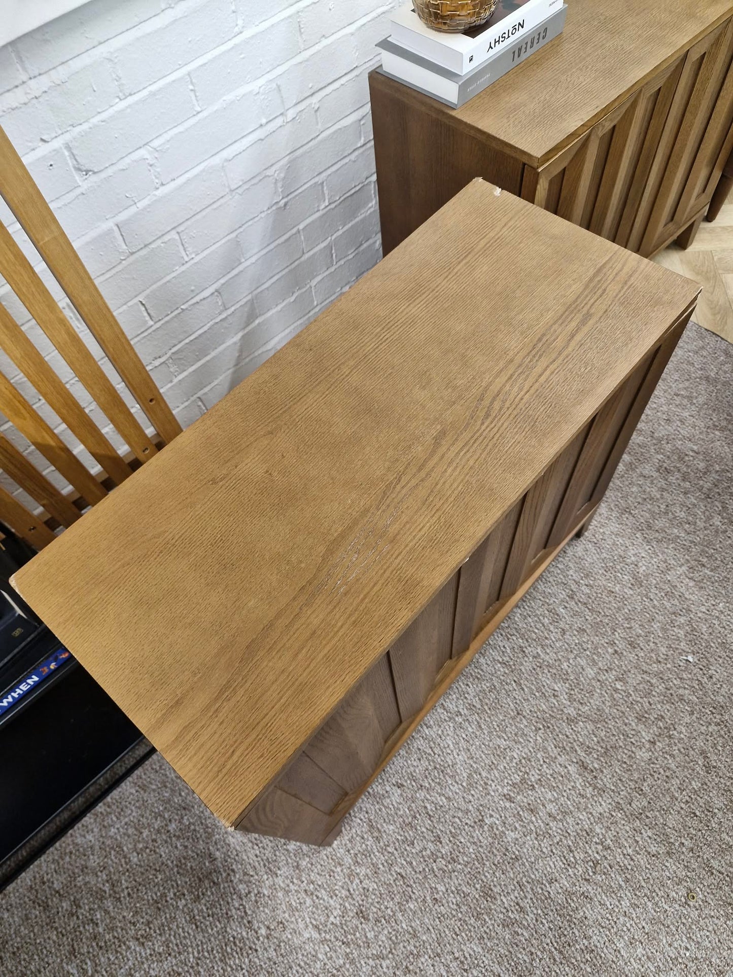 Dark Wood Walnut Small Cabinet with Panel Doors Cupboard (damaged)