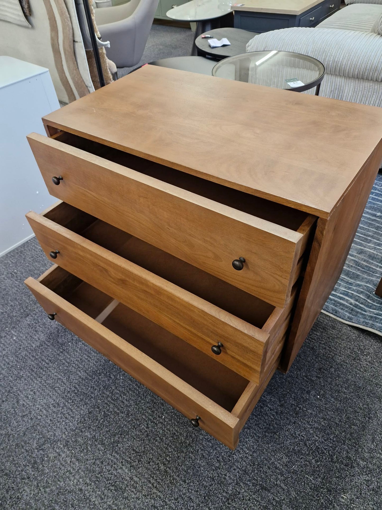 Solid Dark Mango Wood Chest of Drawers with Black Metal / Small Cabinet