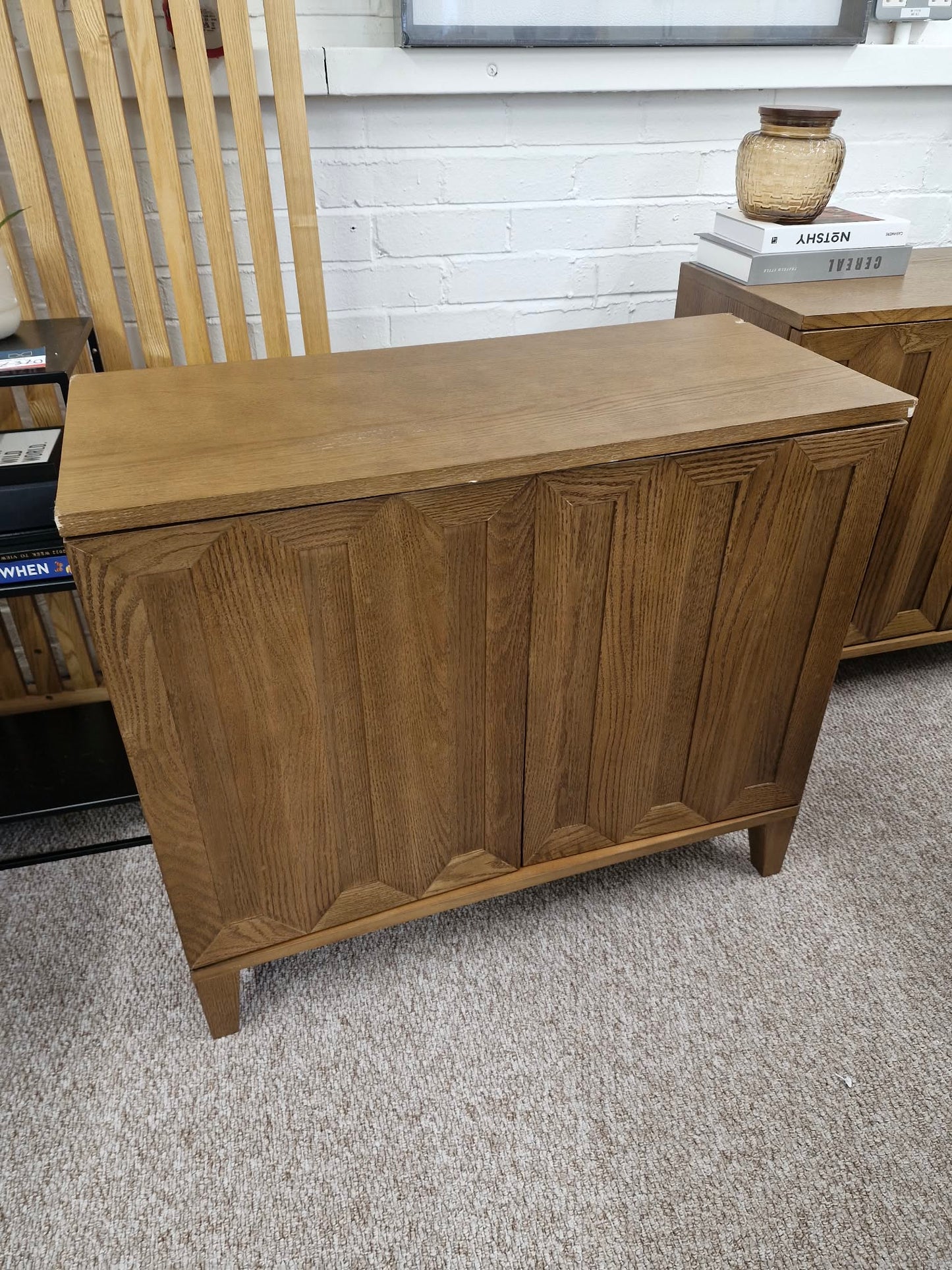 Dark Wood Walnut Small Cabinet with Panel Doors Cupboard (damaged)