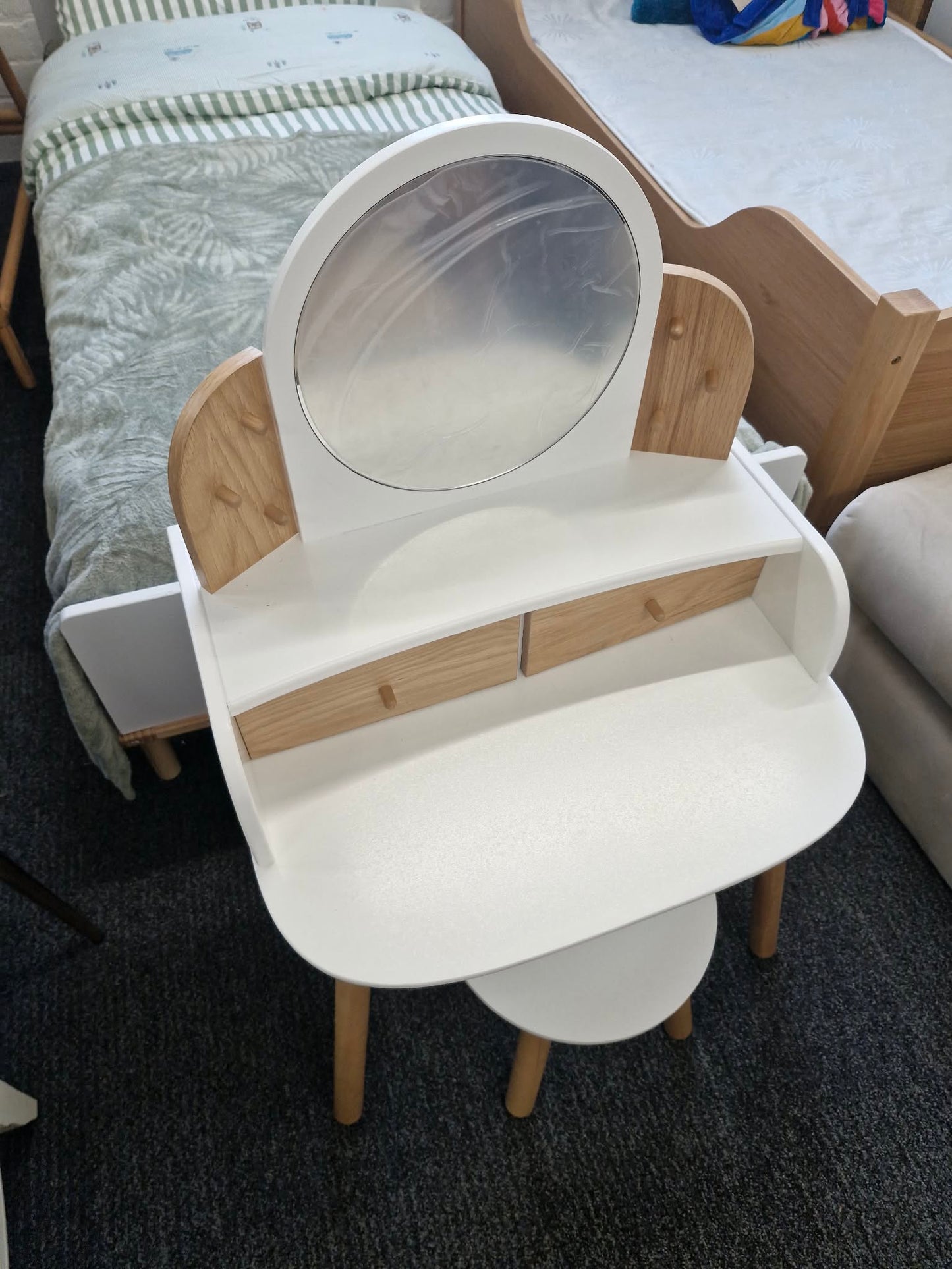 Kids Child Dressing Table & Stool / White and Wood