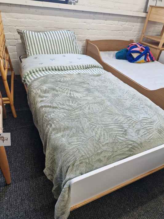 Single White and Wood Bed with Mattress