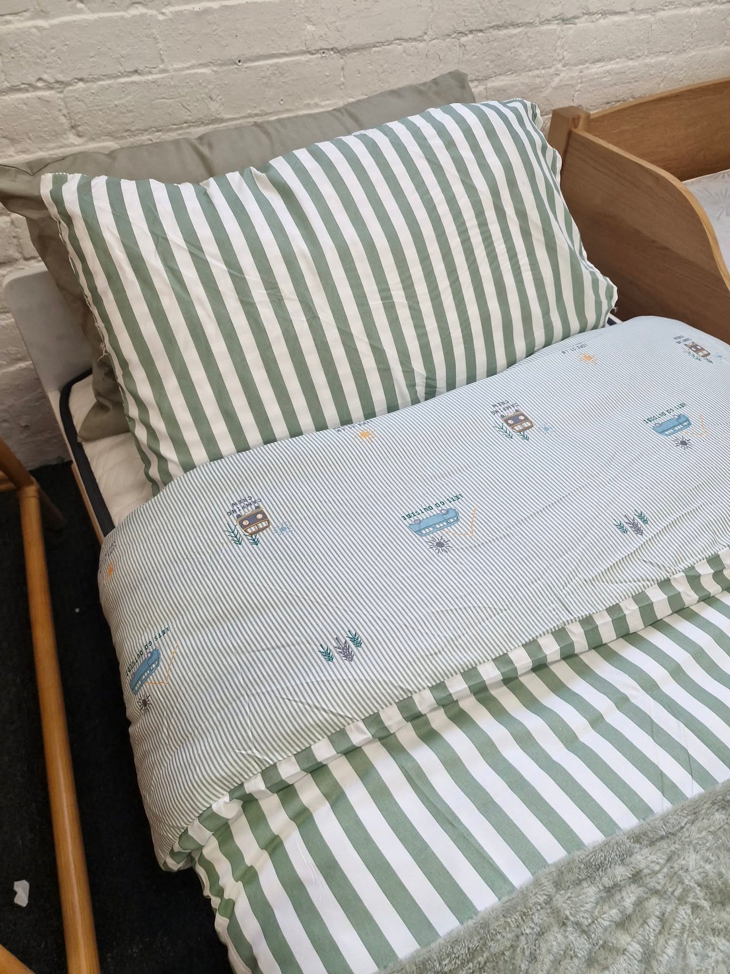 Single White and Wood Bed with Mattress