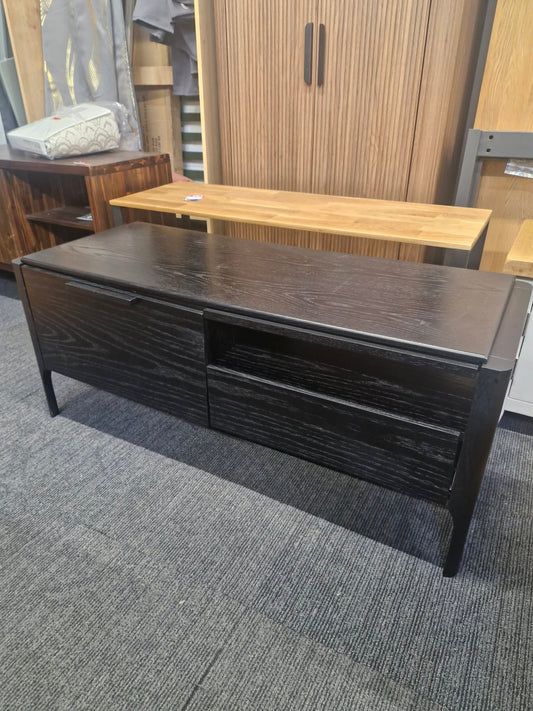 Black Wooden TV Stand Unit with drawer, doors and open shelf