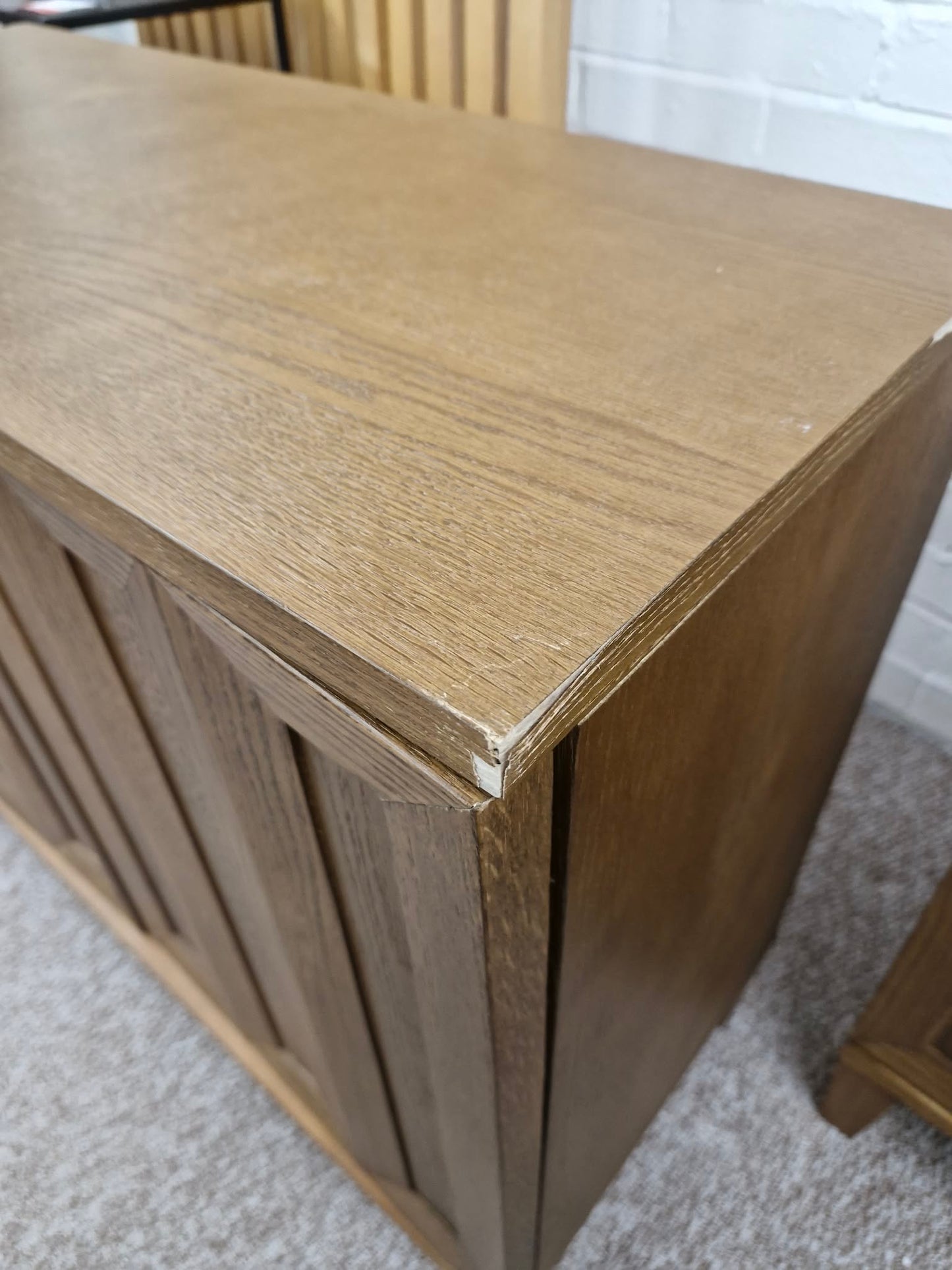 Dark Wood Walnut Small Cabinet with Panel Doors Cupboard (damaged)