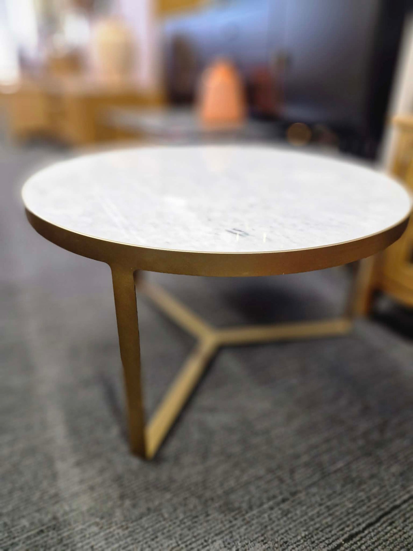 Gold Round Coffee Table with Real Marble Top
