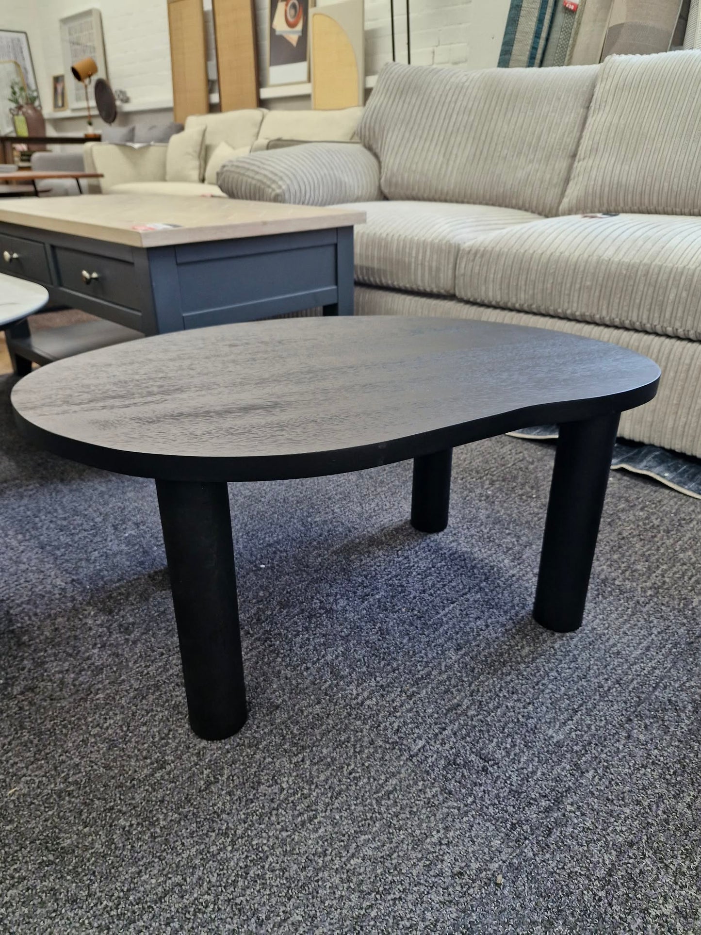 Small Black Organic Shape Rounded Coffee Table