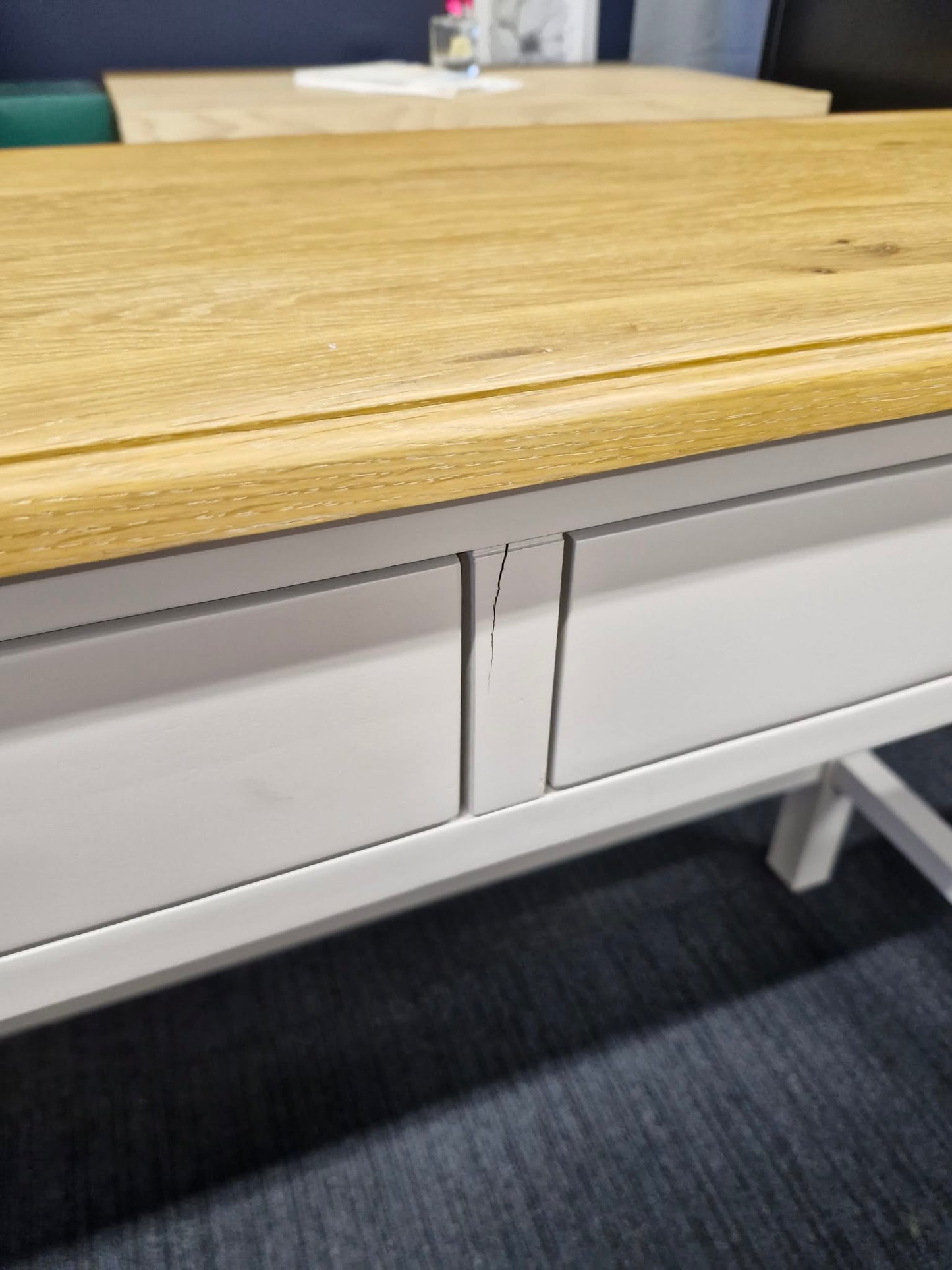 Grey and Solid Oak Large Console Table with 2 drawers / Desk / Vanity Dressing Make Up Table