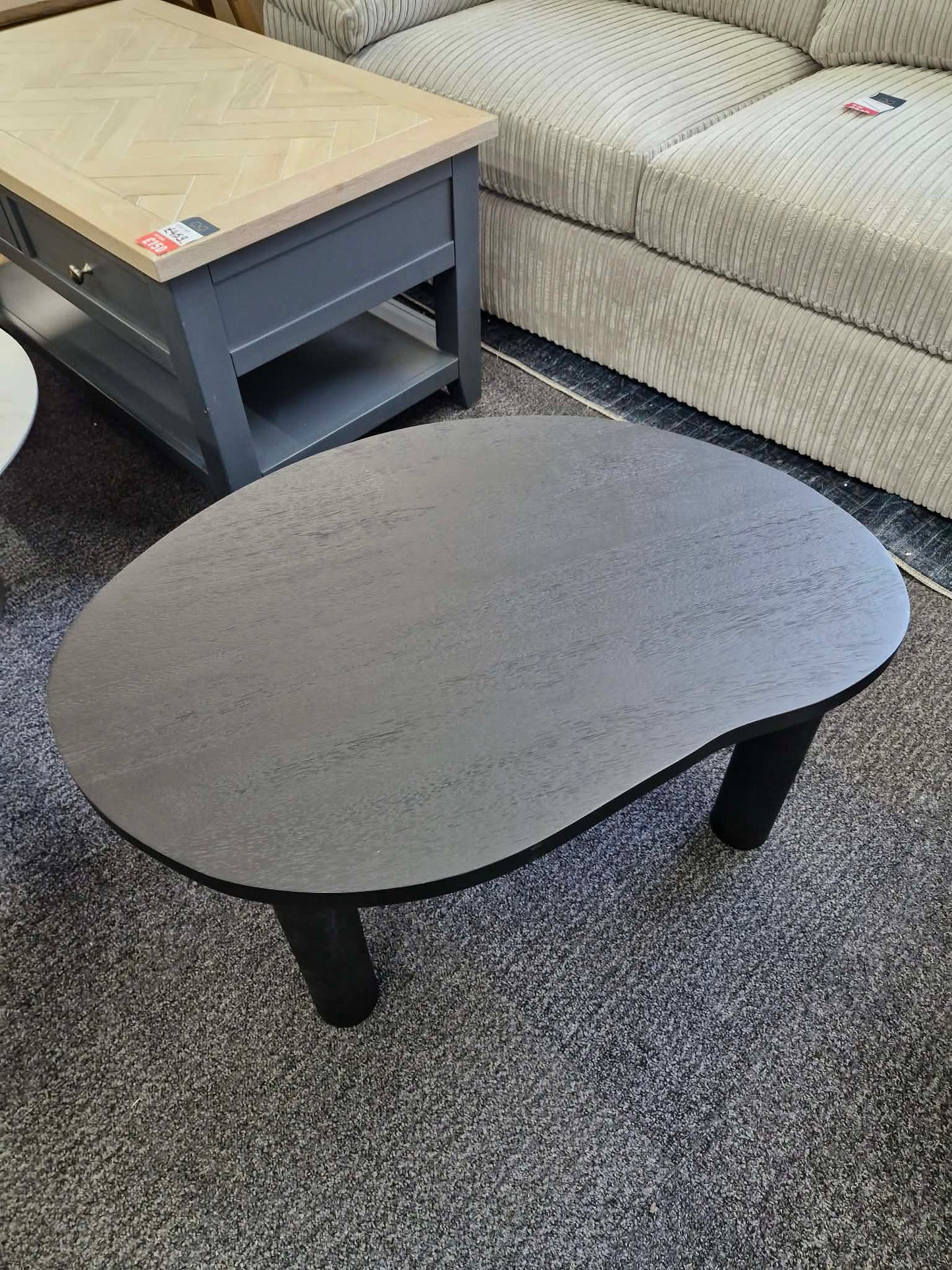 Small Black Organic Shape Rounded Coffee Table