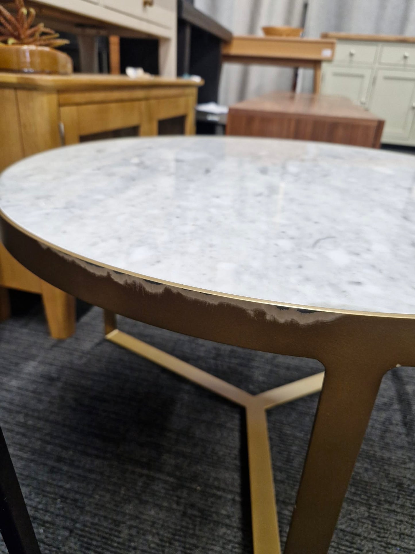 Gold Round Coffee Table with Real Marble Top