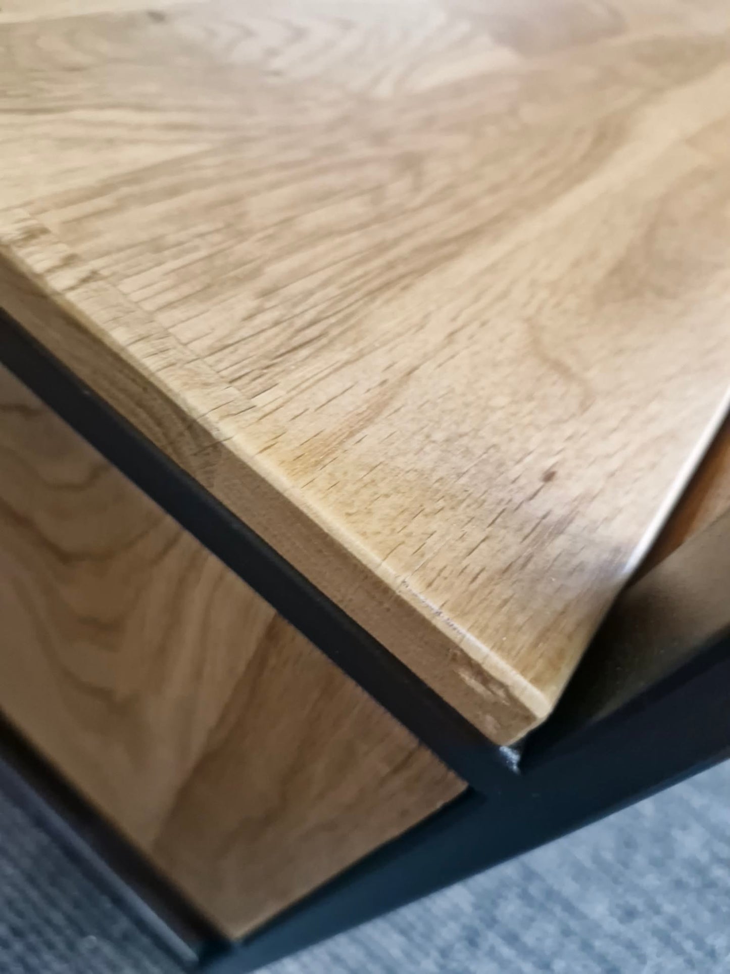 Solid Oak and Black Metal Steel TV Stand with storage  / Industrial Style