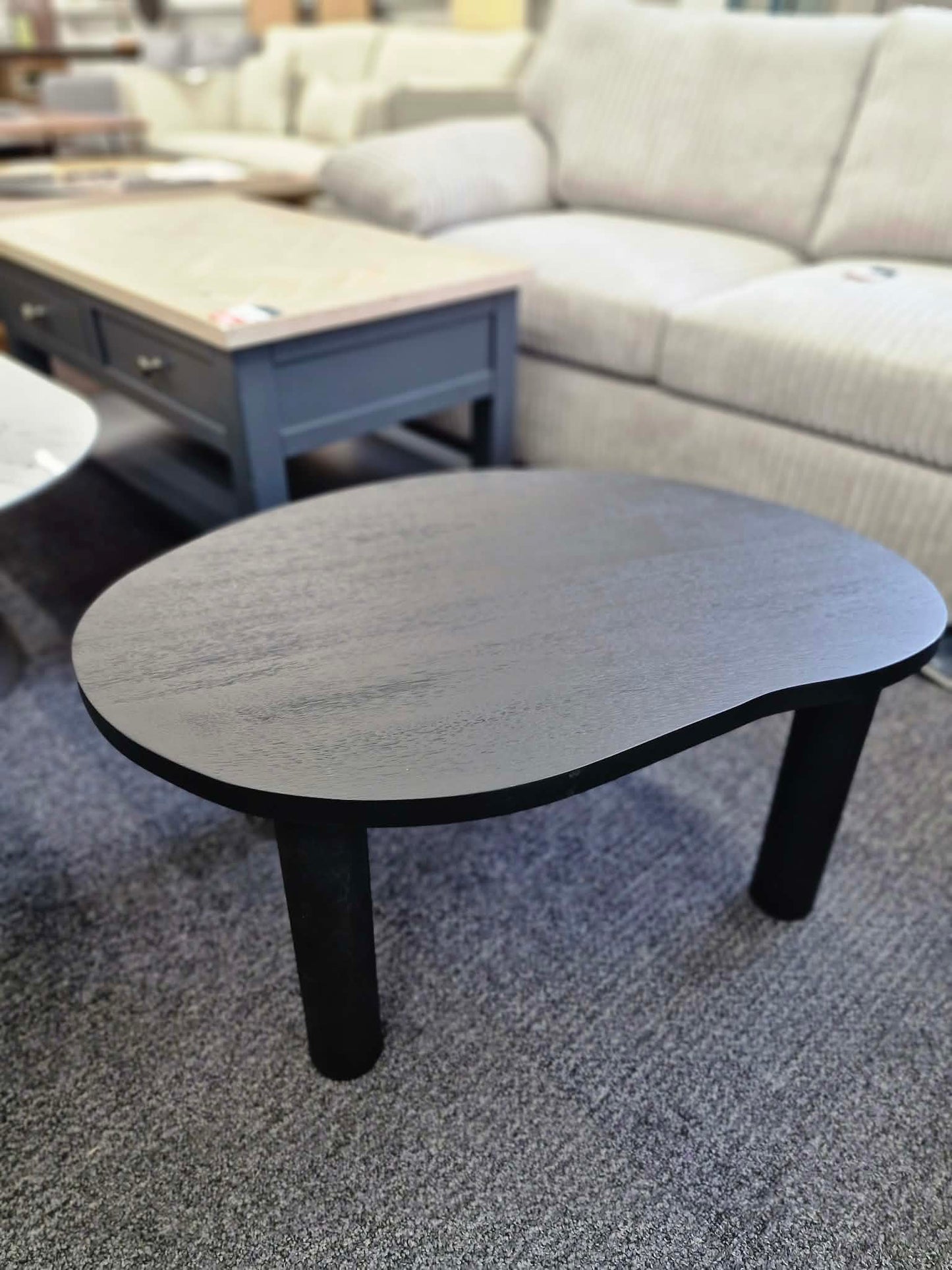 Small Black Organic Shape Rounded Coffee Table