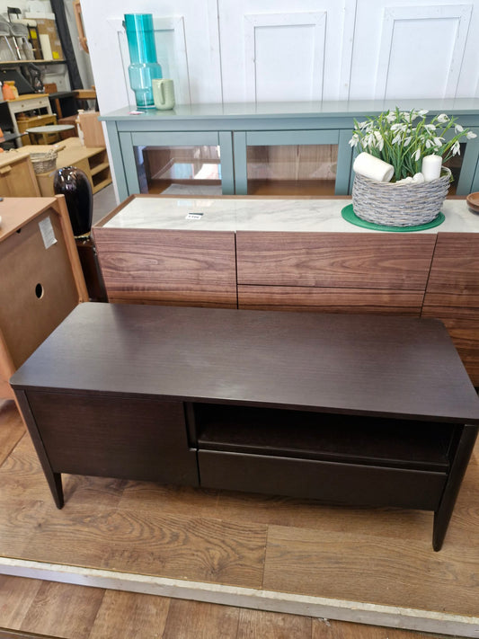 Dark Wood TV Stand Unit with drawer, doors and open shelf