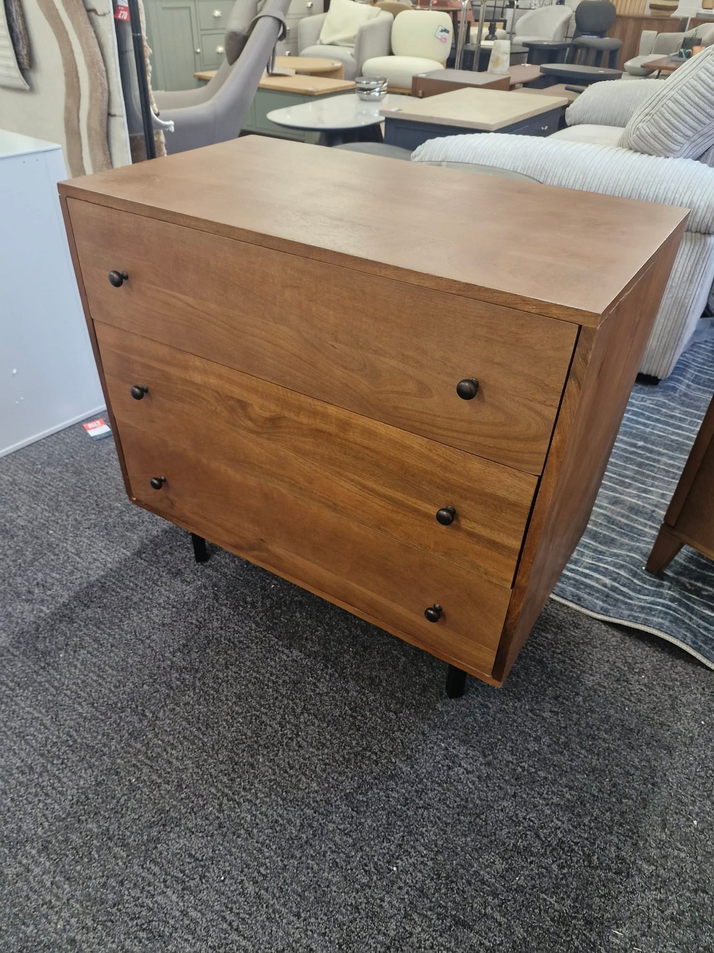 Solid Dark Mango Wood Chest of Drawers with Black Metal / Small Cabinet