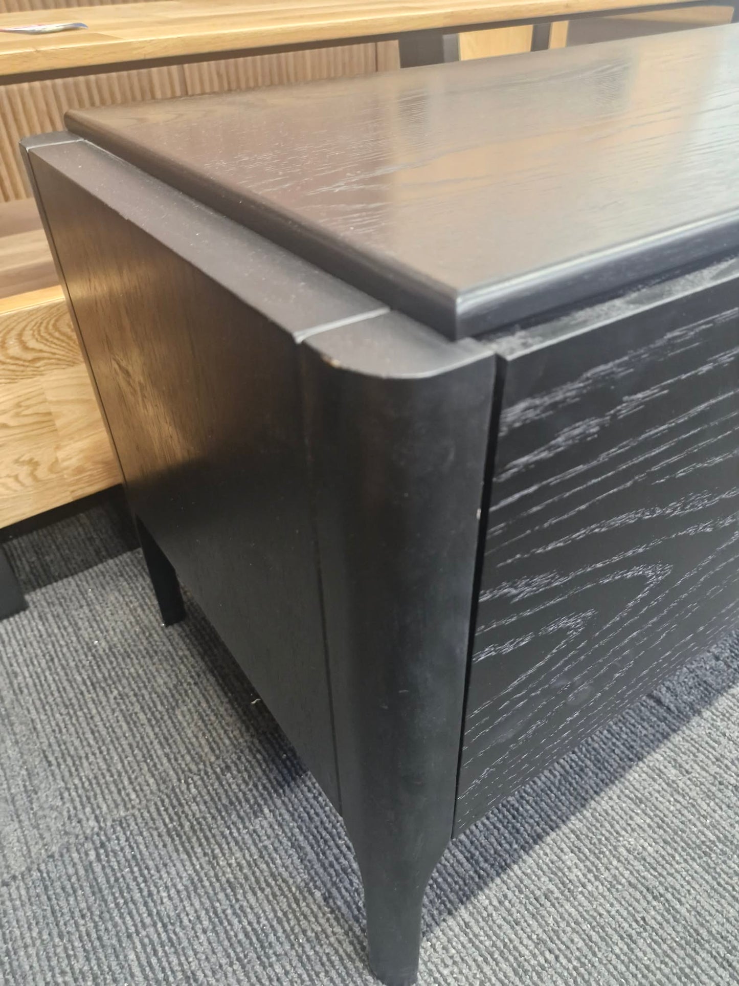 Black Wooden TV Stand Unit with drawer, doors and open shelf