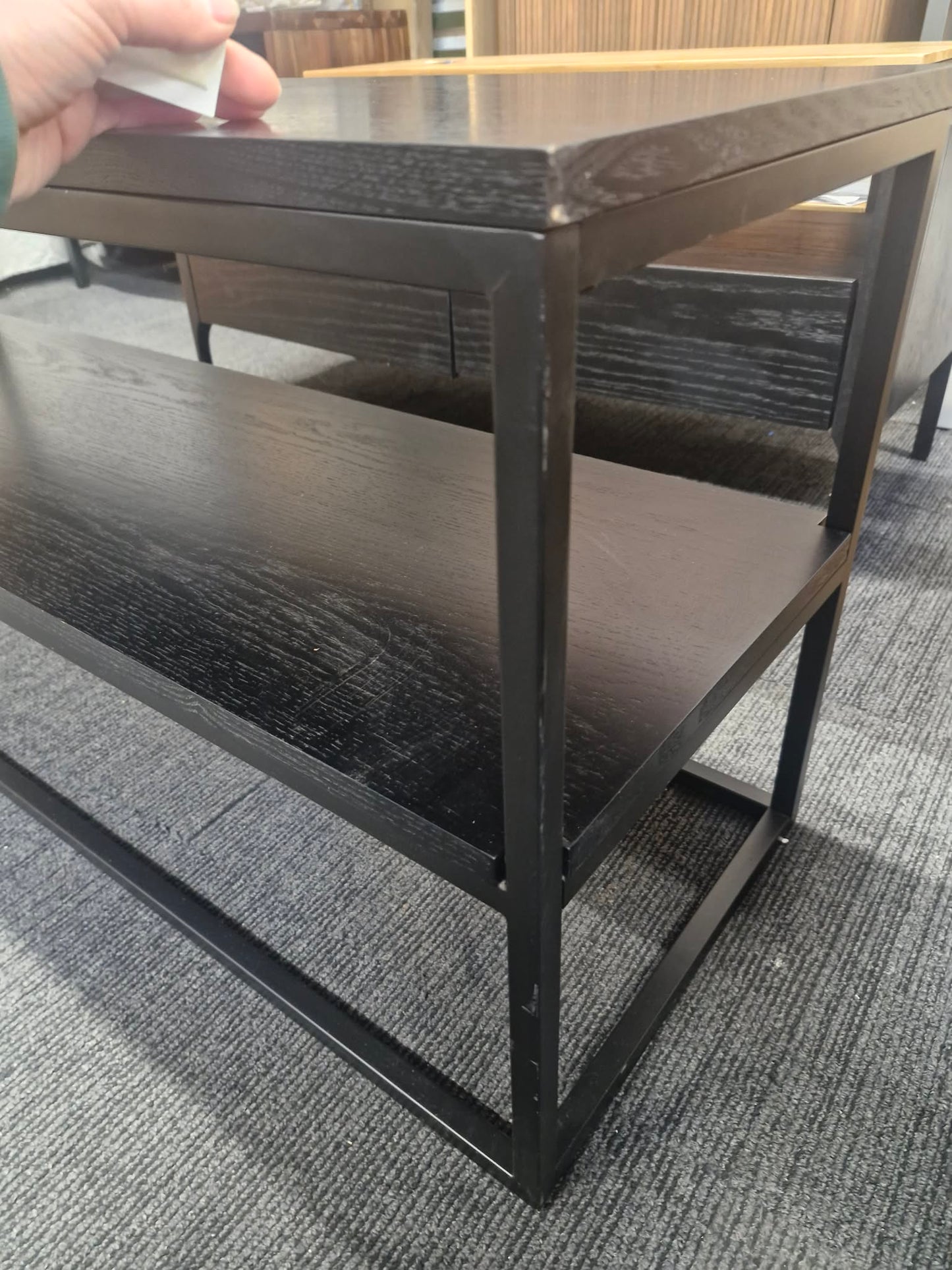 Dark Wood TV Stand Unit with drawer, doors and open shelf