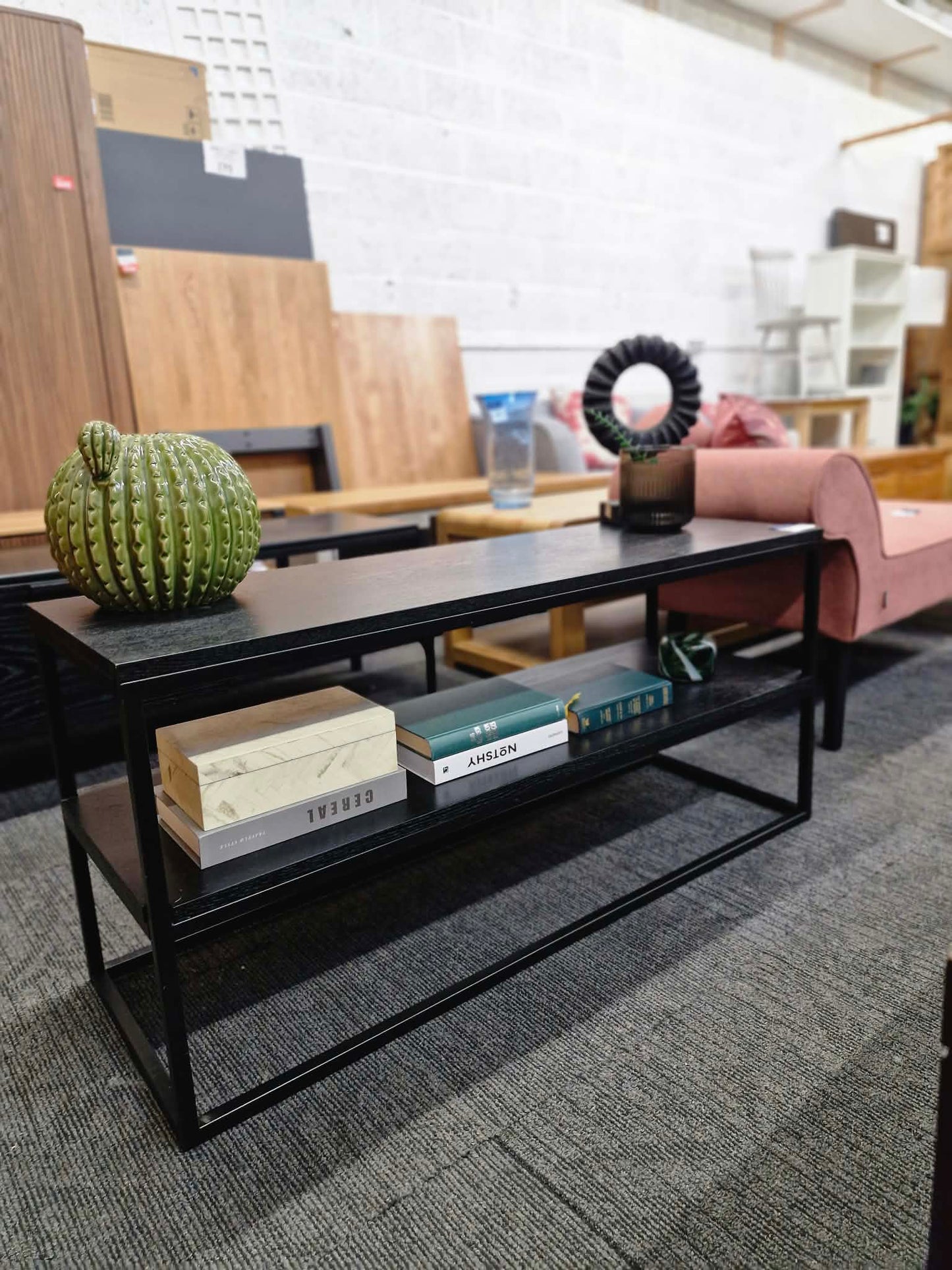 Dark Wood TV Stand Unit with drawer, doors and open shelf