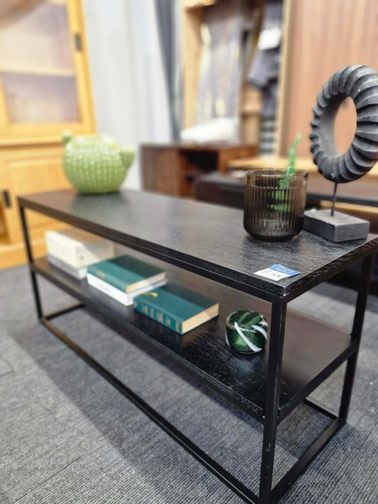 Dark Wood TV Stand Unit with drawer, doors and open shelf
