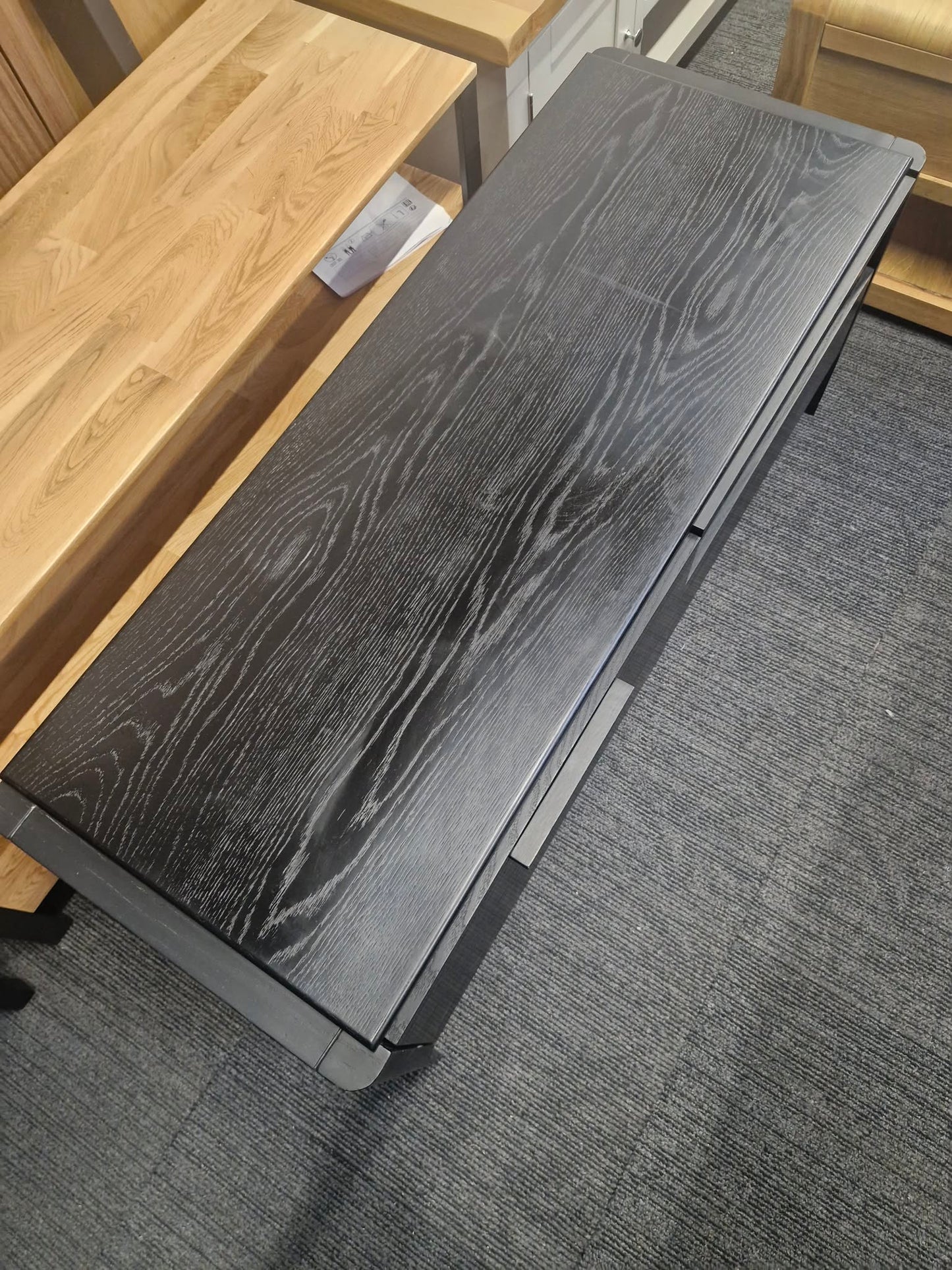 Black Wooden TV Stand Unit with drawer, doors and open shelf