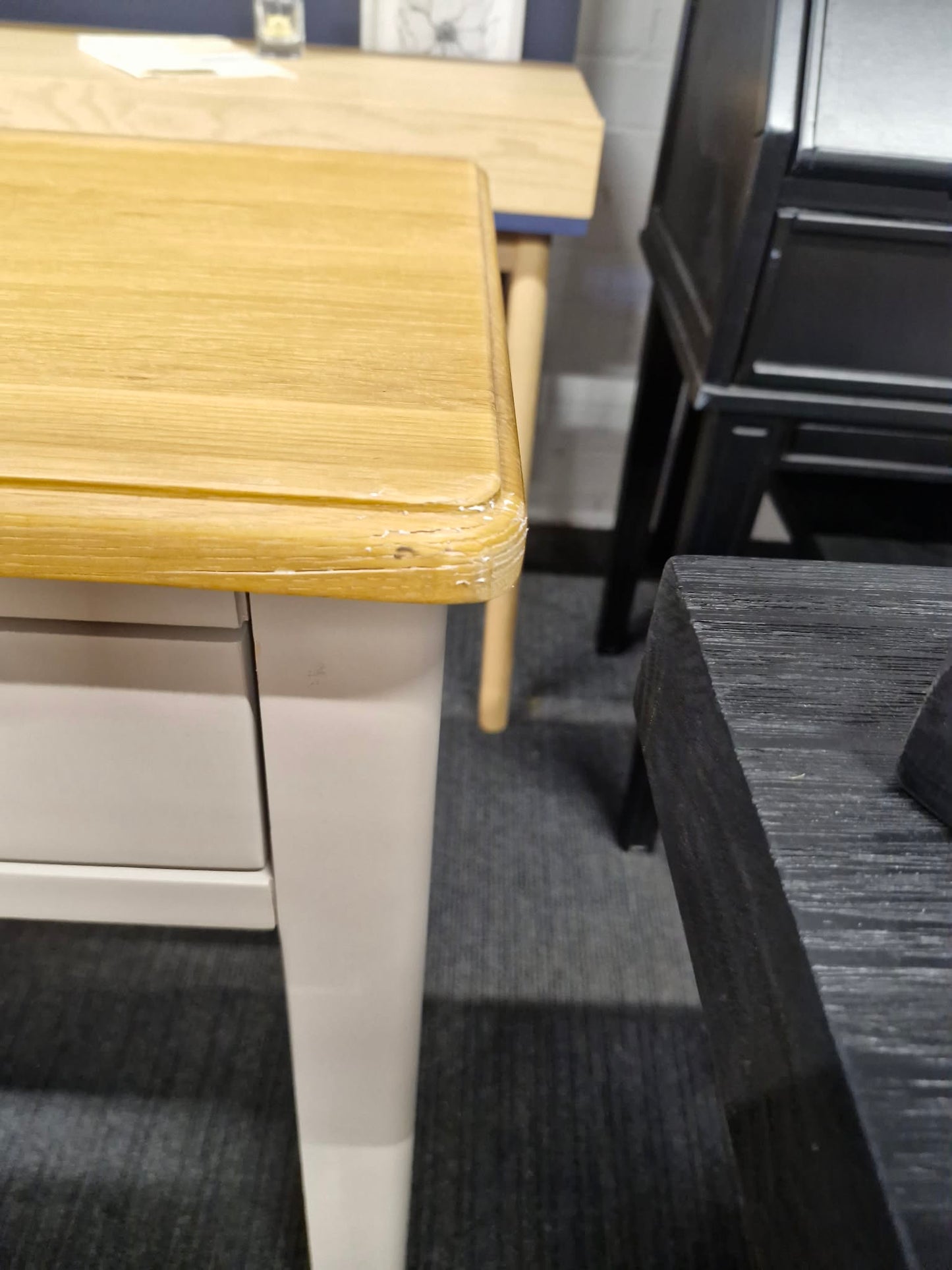 Grey and Solid Oak Large Console Table with 2 drawers / Desk / Vanity Dressing Make Up Table