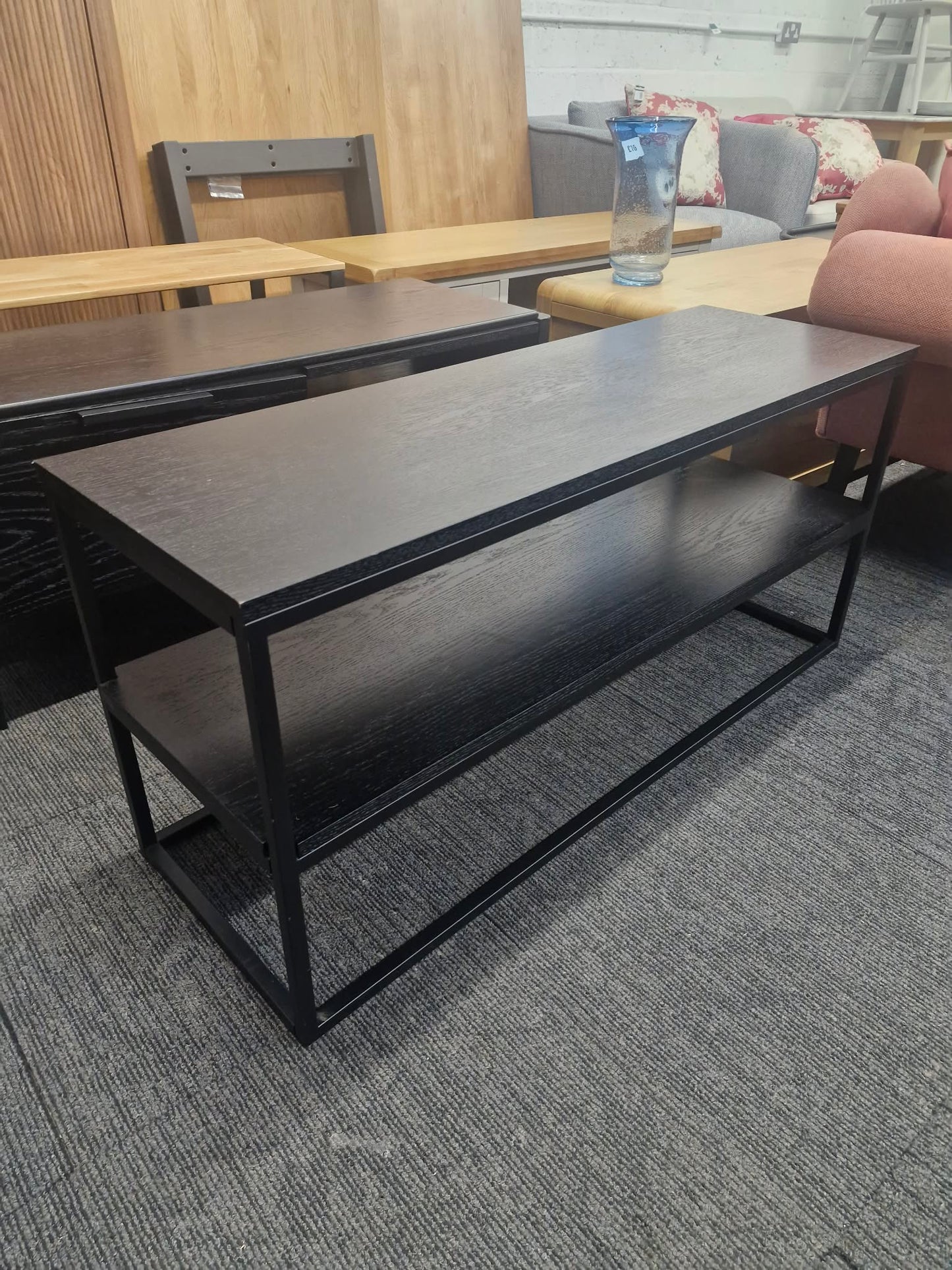 Dark Wood TV Stand Unit with drawer, doors and open shelf