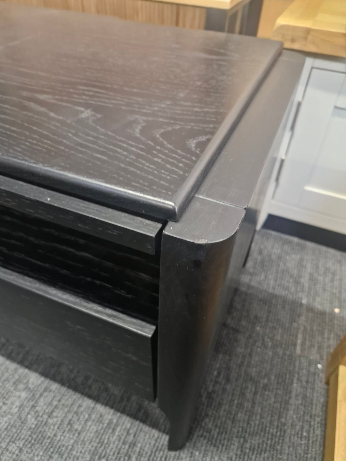 Black Wooden TV Stand Unit with drawer, doors and open shelf