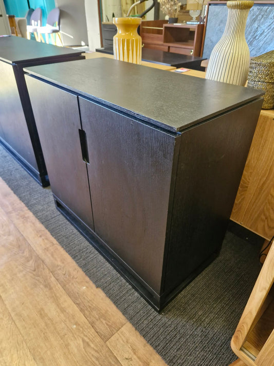 Black Small Cabinet with 2 doors and metal legs / Small Sideboard Cupboard