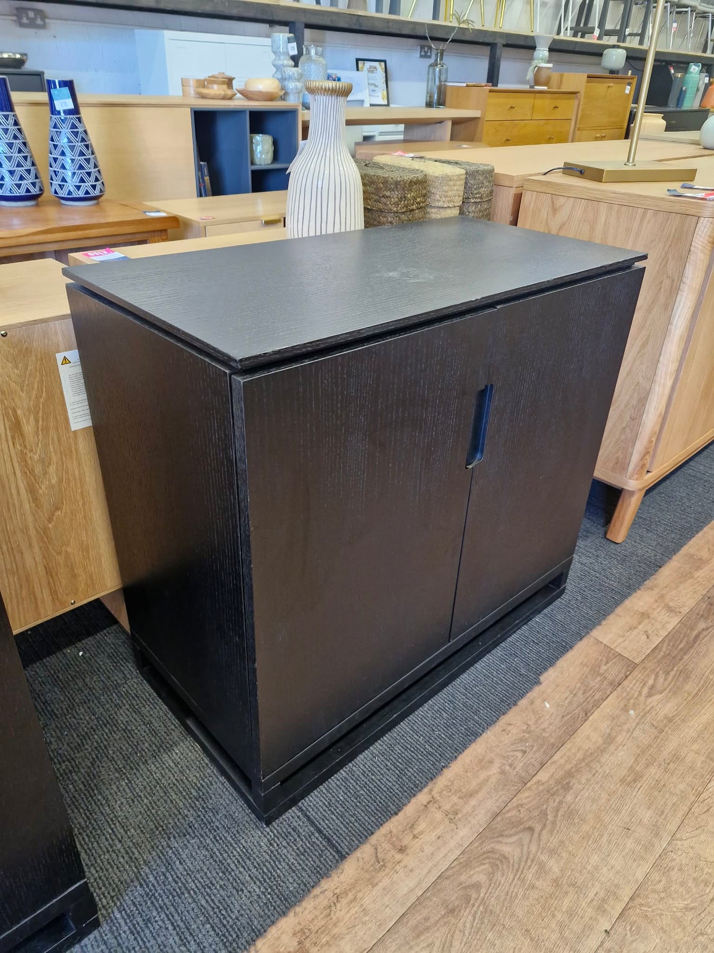 Black Small Cabinet with 2 doors and metal legs / Small Sideboard Cupboard
