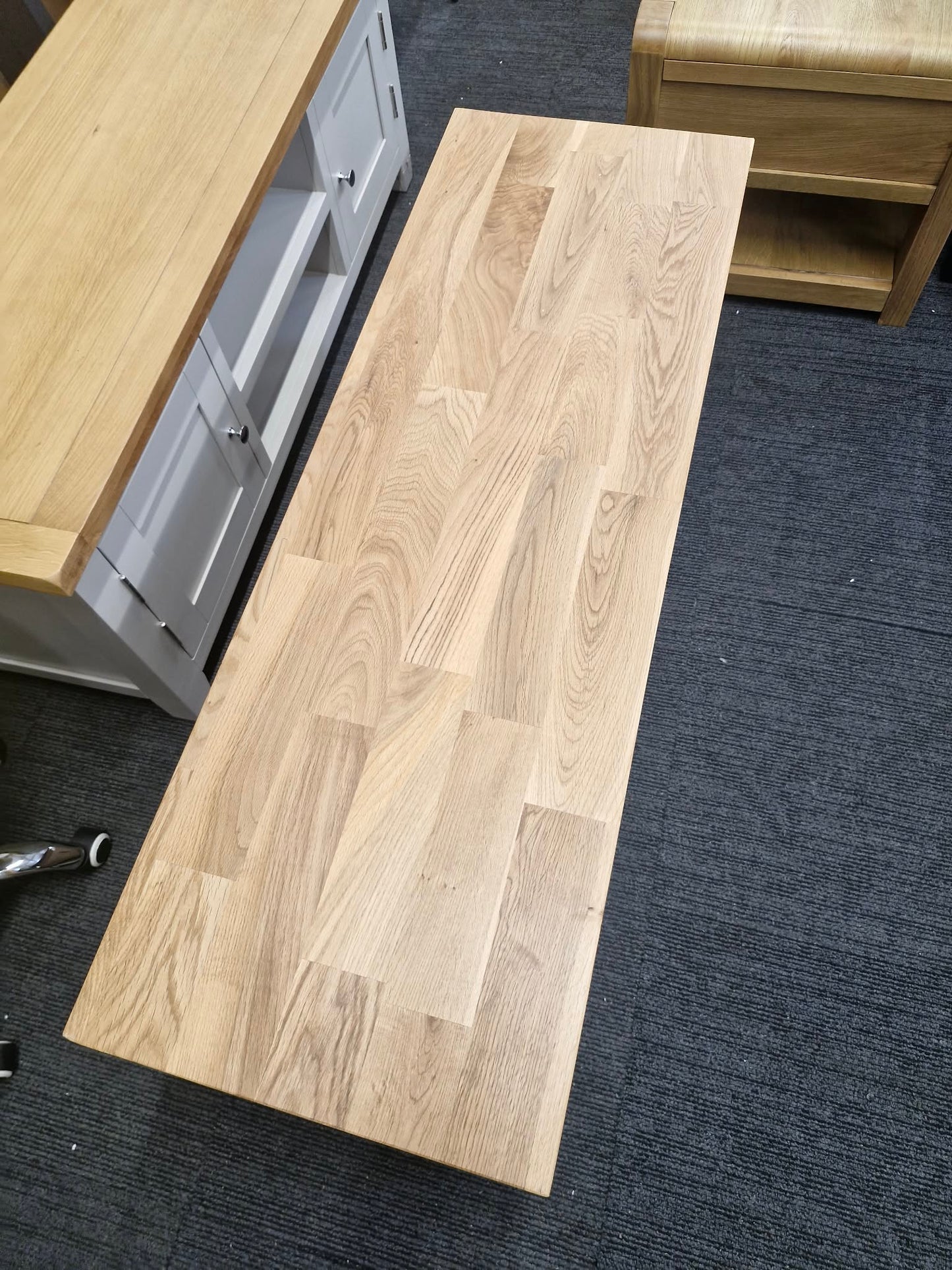 Solid Oak and Black Metal Steel TV Stand with storage  / Industrial Style