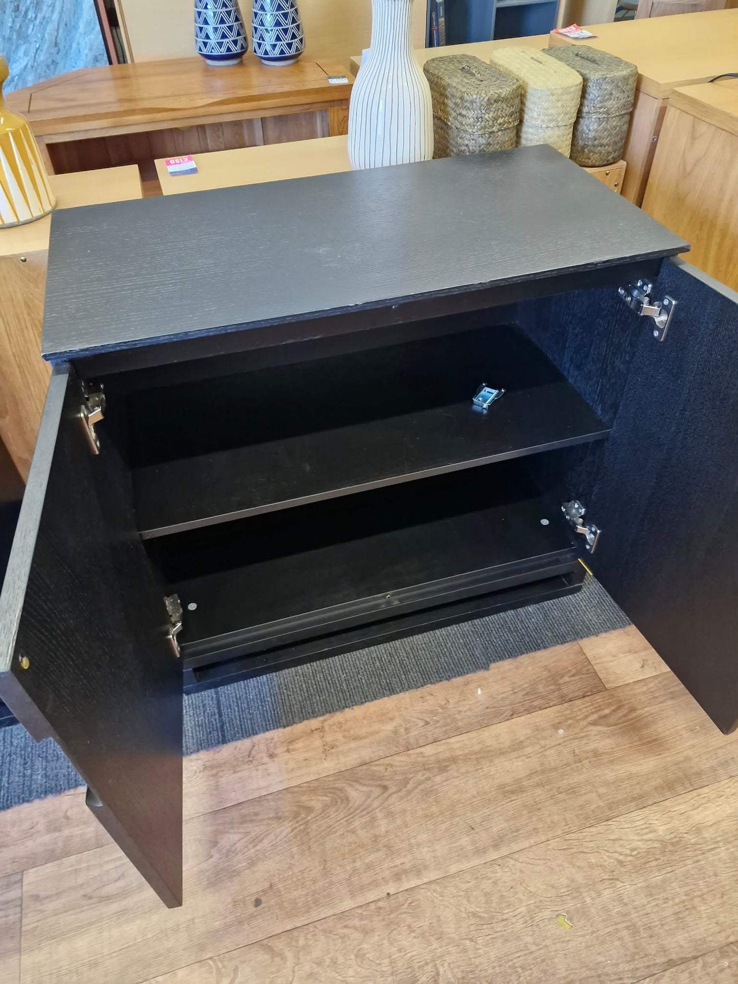 Black Small Cabinet with 2 doors and metal legs / Small Sideboard Cupboard
