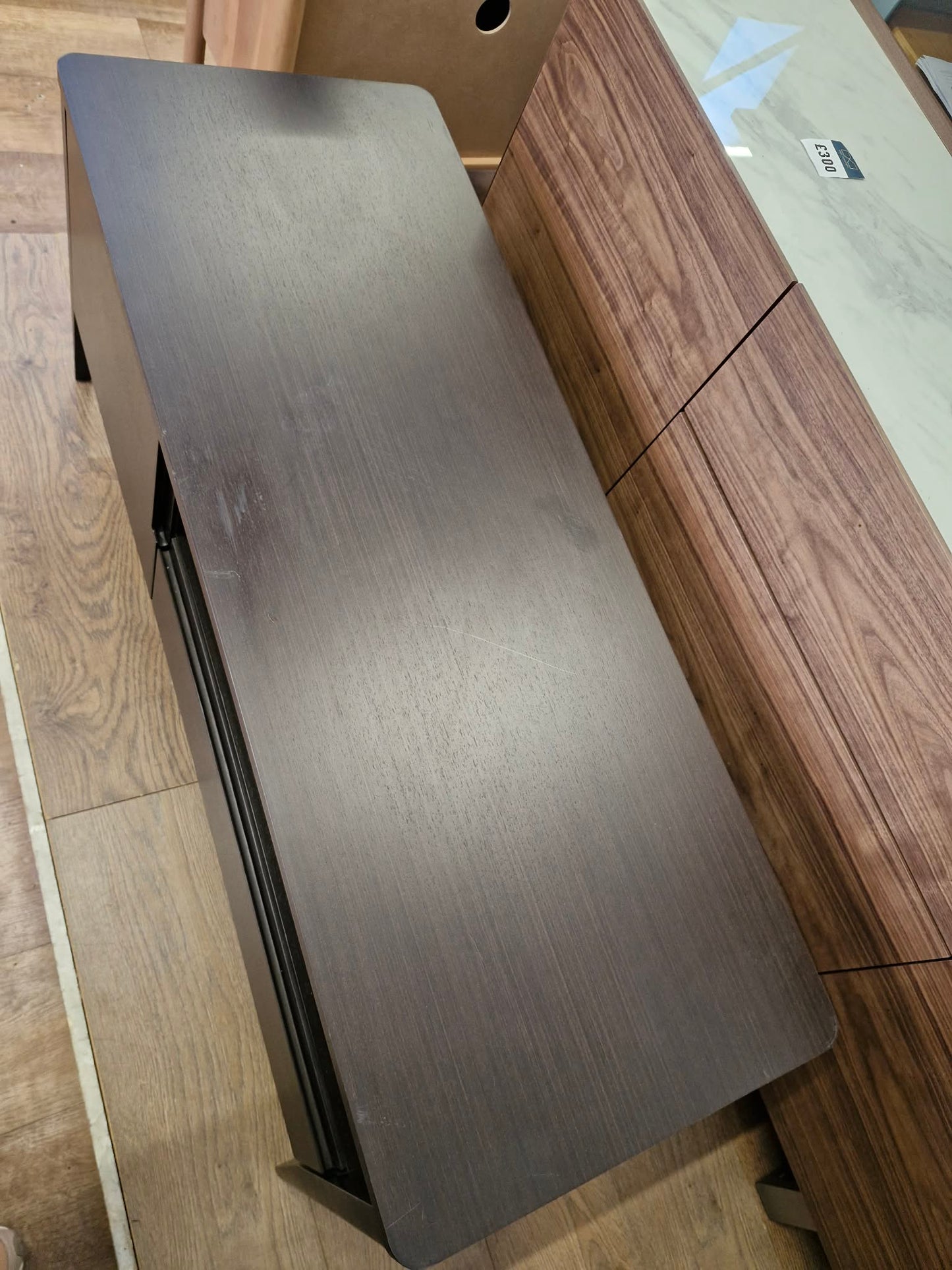 Dark Wood TV Stand Unit with drawer, doors and open shelf