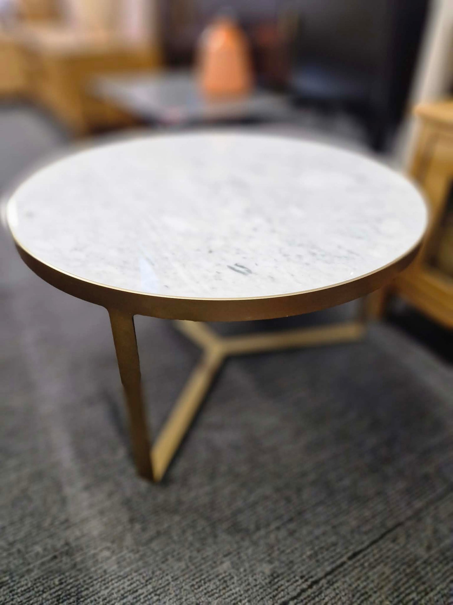 Gold Round Coffee Table with Real Marble Top