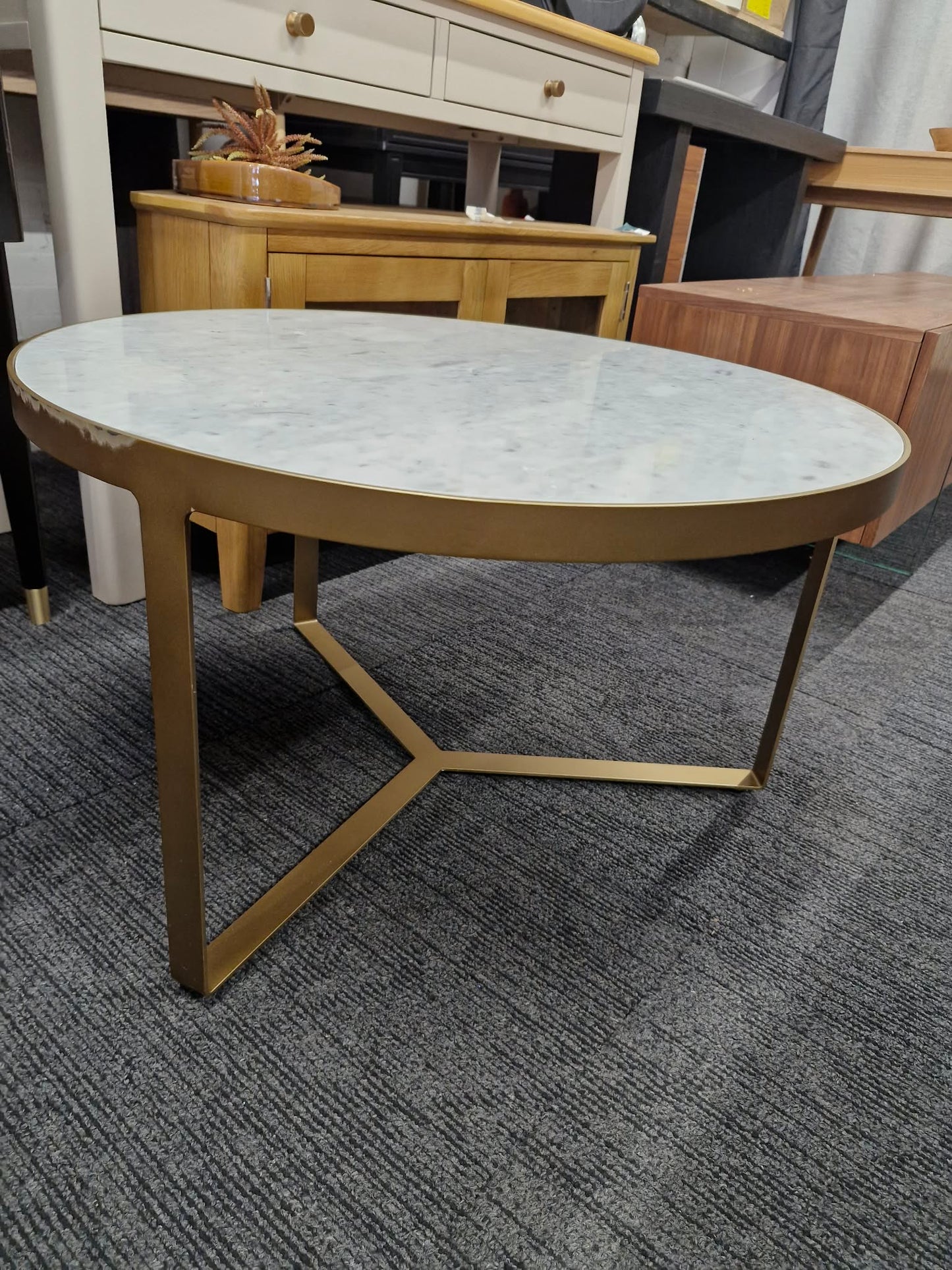 Gold Round Coffee Table with Real Marble Top