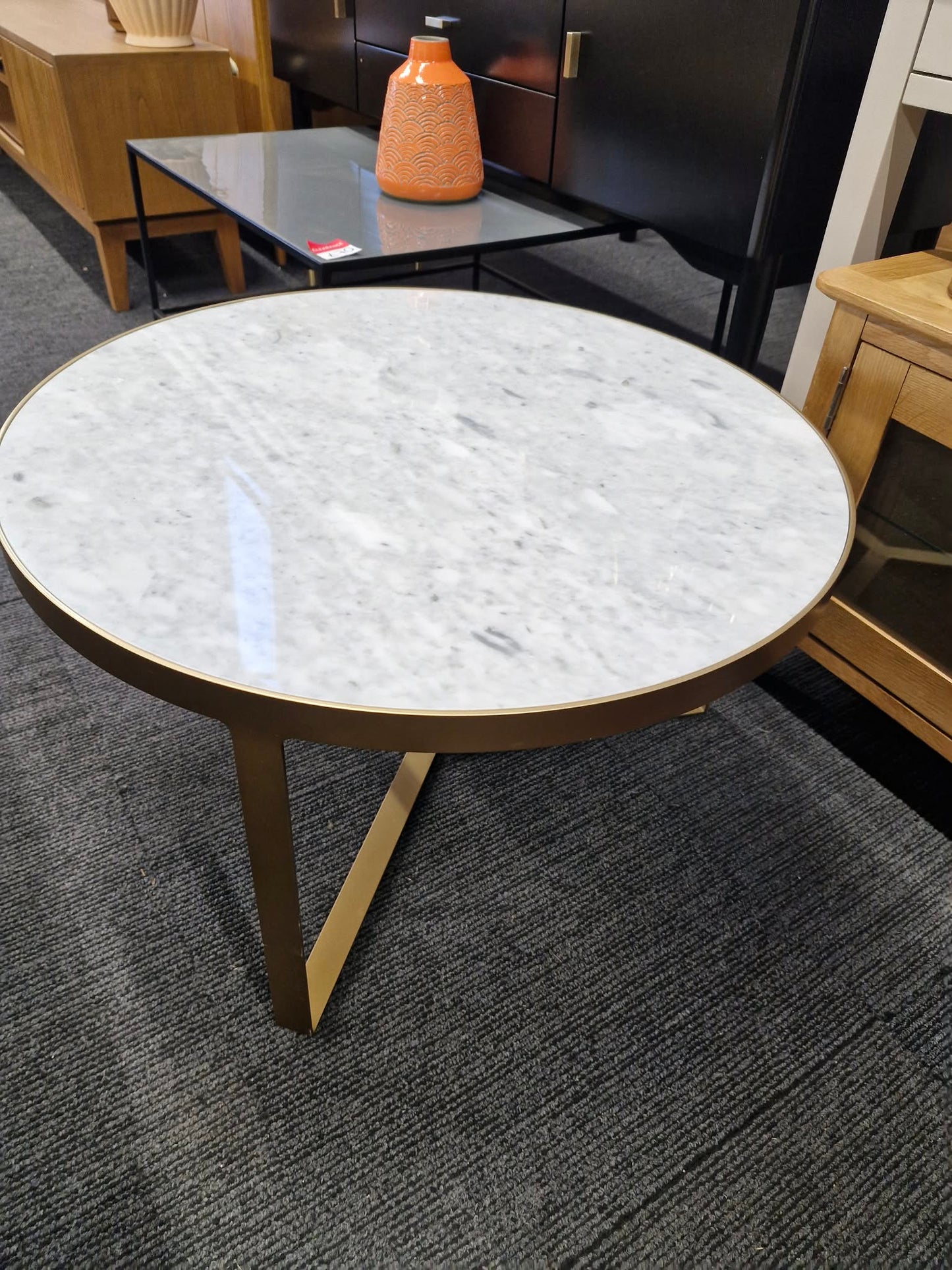 Gold Round Coffee Table with Real Marble Top