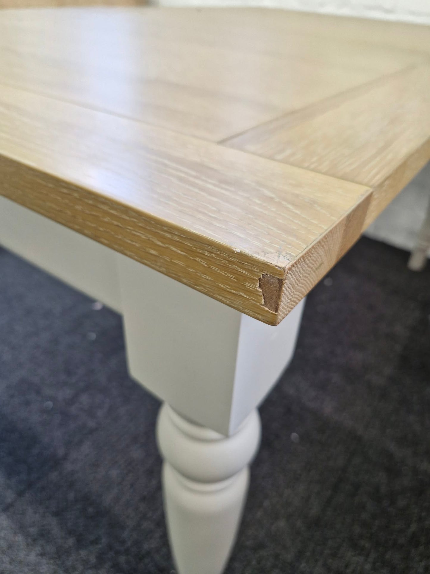 Modern Country Style Extending Dining Table  / Grey Cream and Oak Top / 6-10 seater