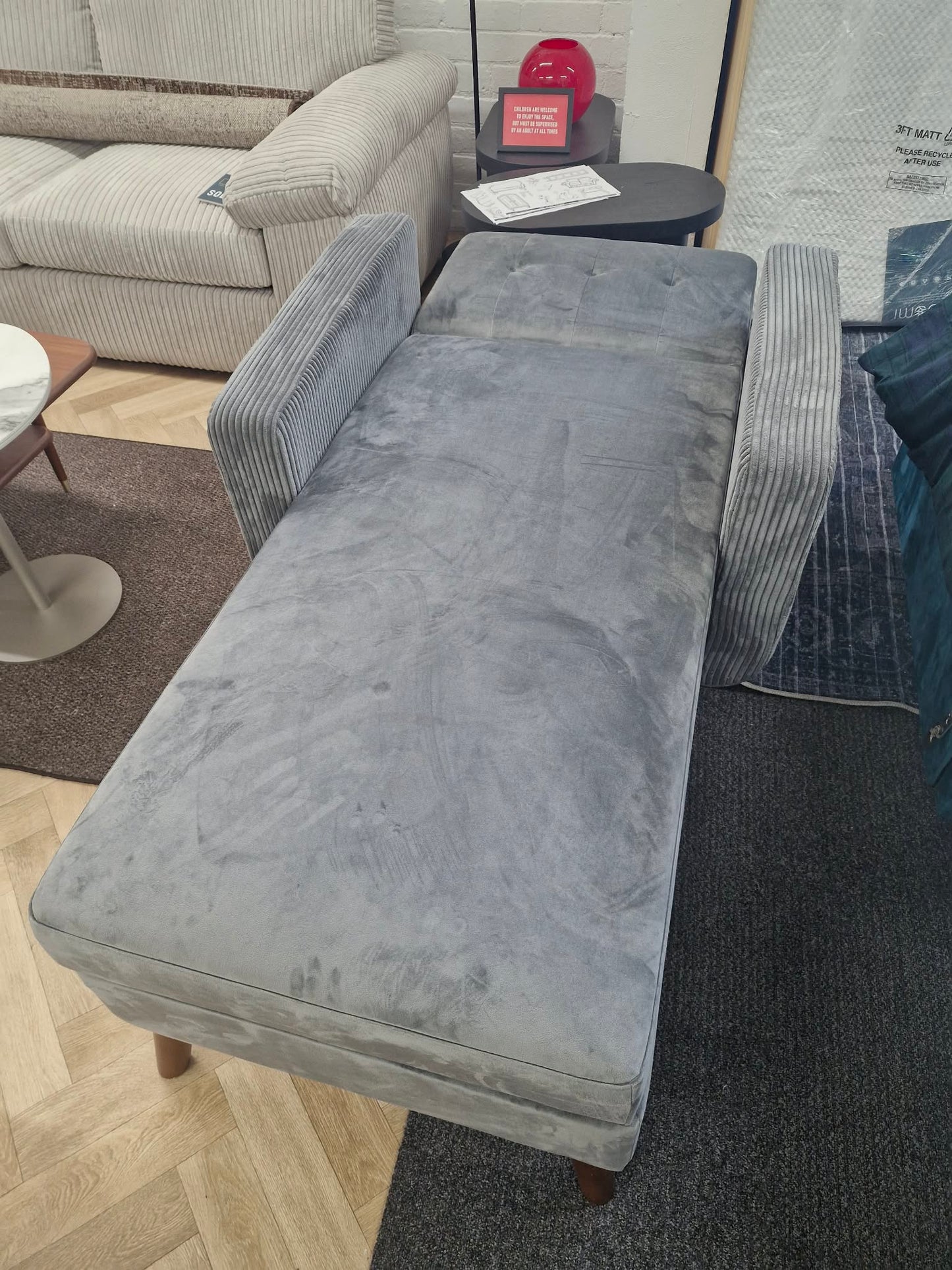 Grey Day Bed Chaise with reclining back and storage