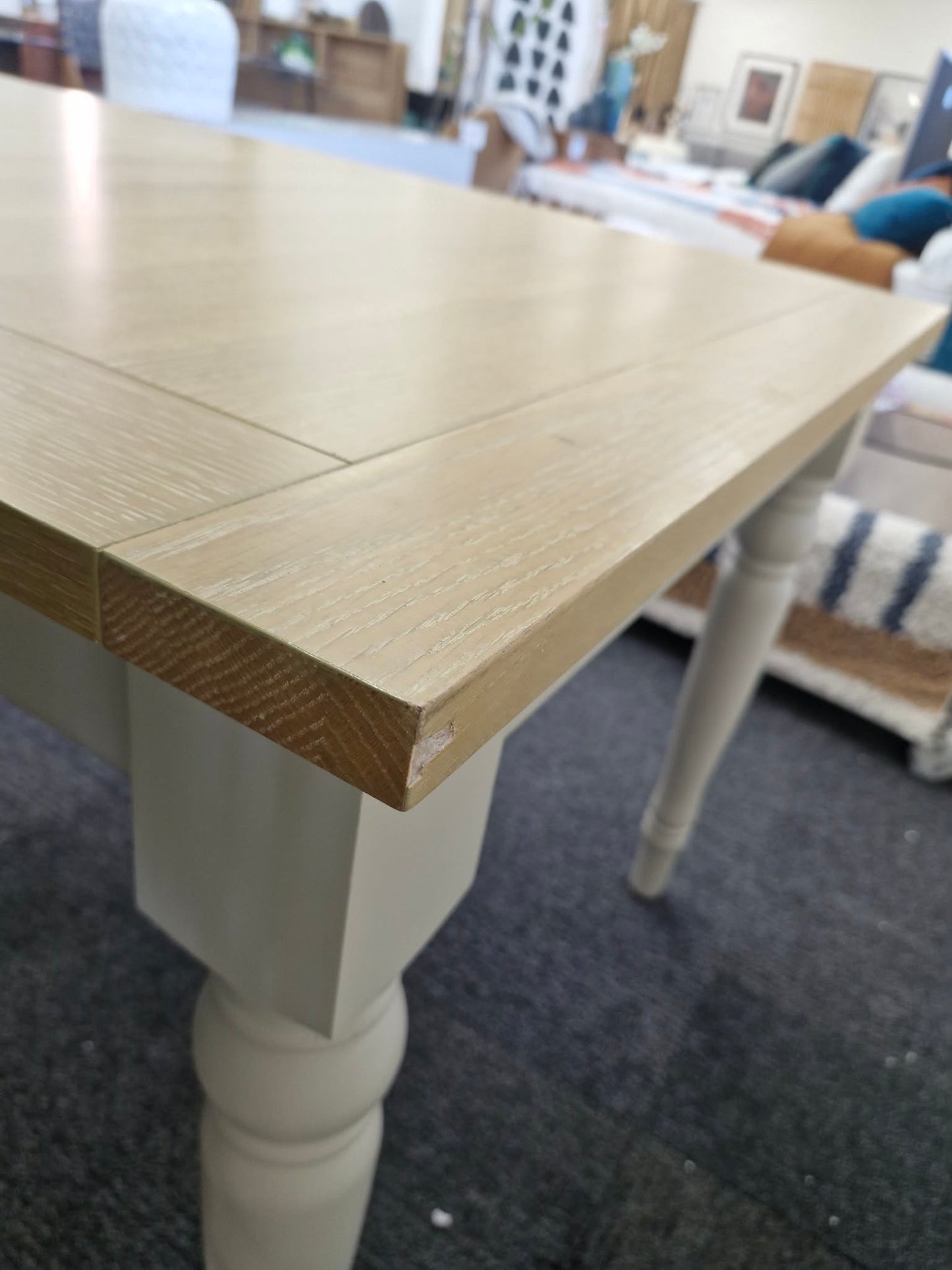 Modern Country Style Extending Dining Table  / Grey Cream and Oak Top / 6-10 seater