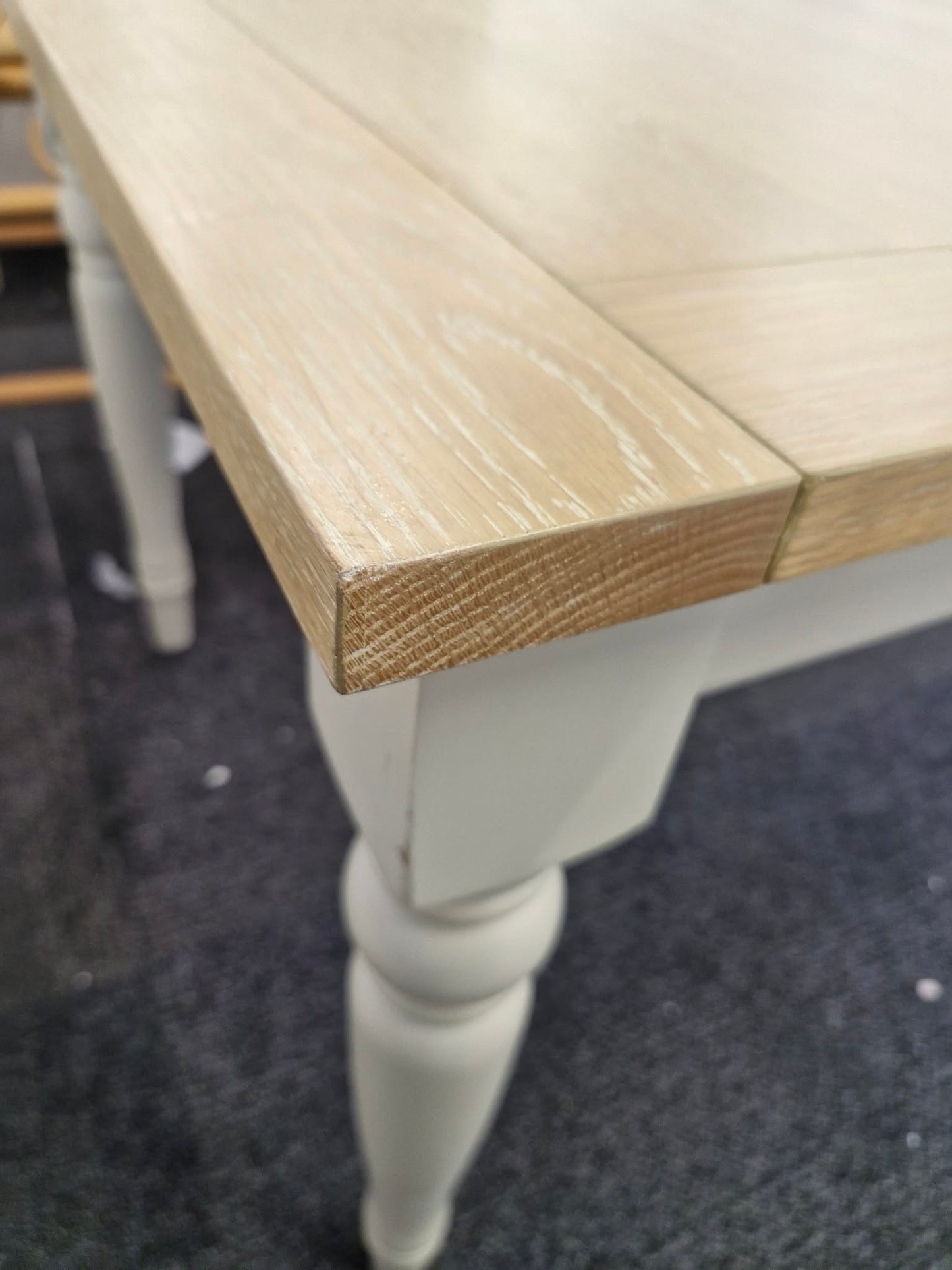 Modern Country Style Extending Dining Table  / Grey Cream and Oak Top / 6-10 seater