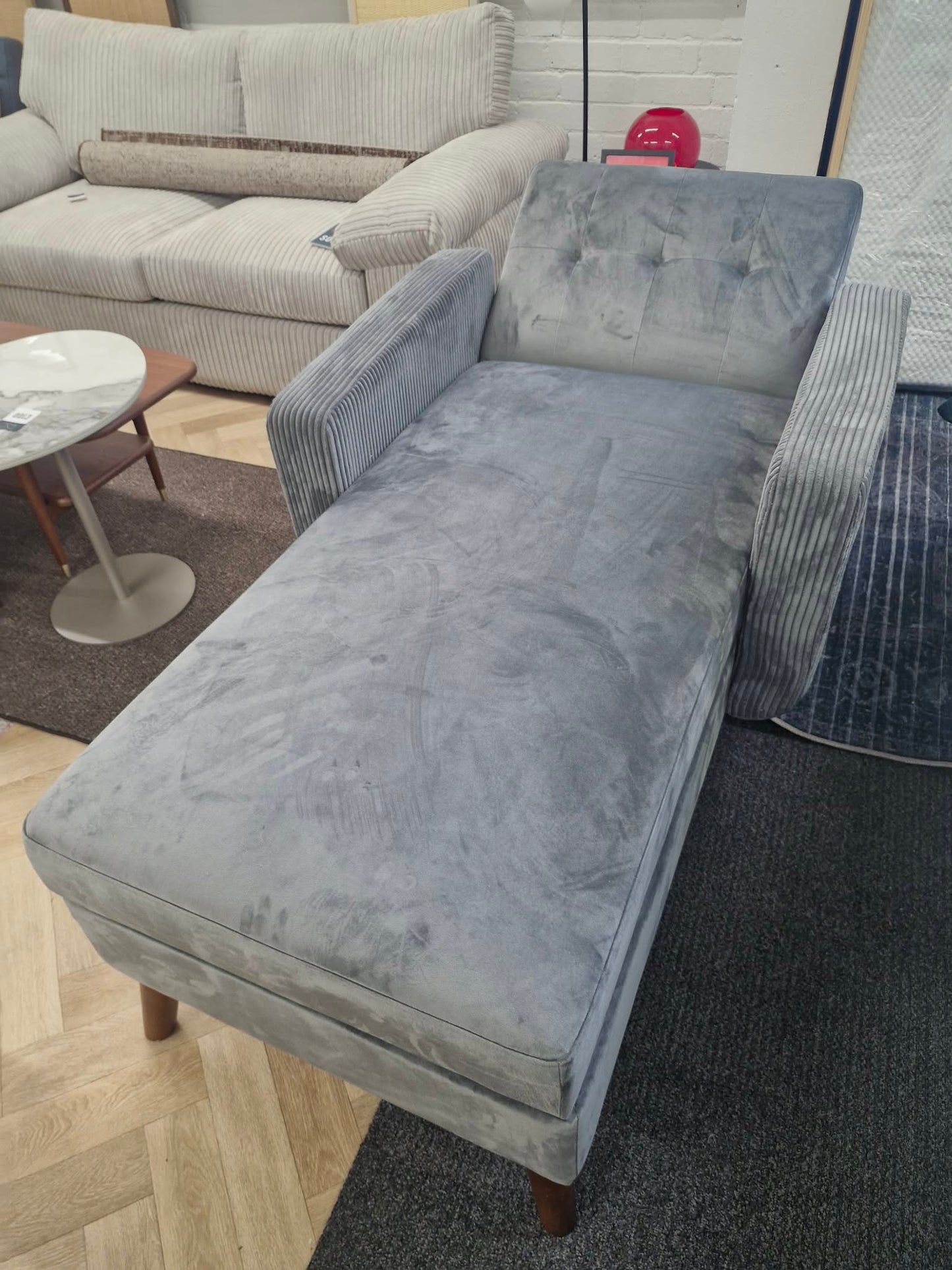 Grey Day Bed Chaise with reclining back and storage