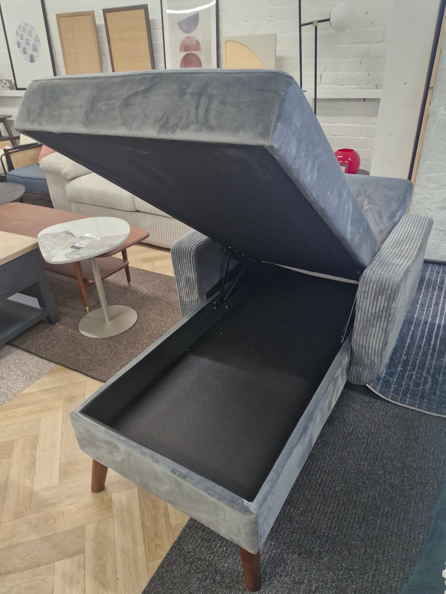Grey Day Bed Chaise with reclining back and storage