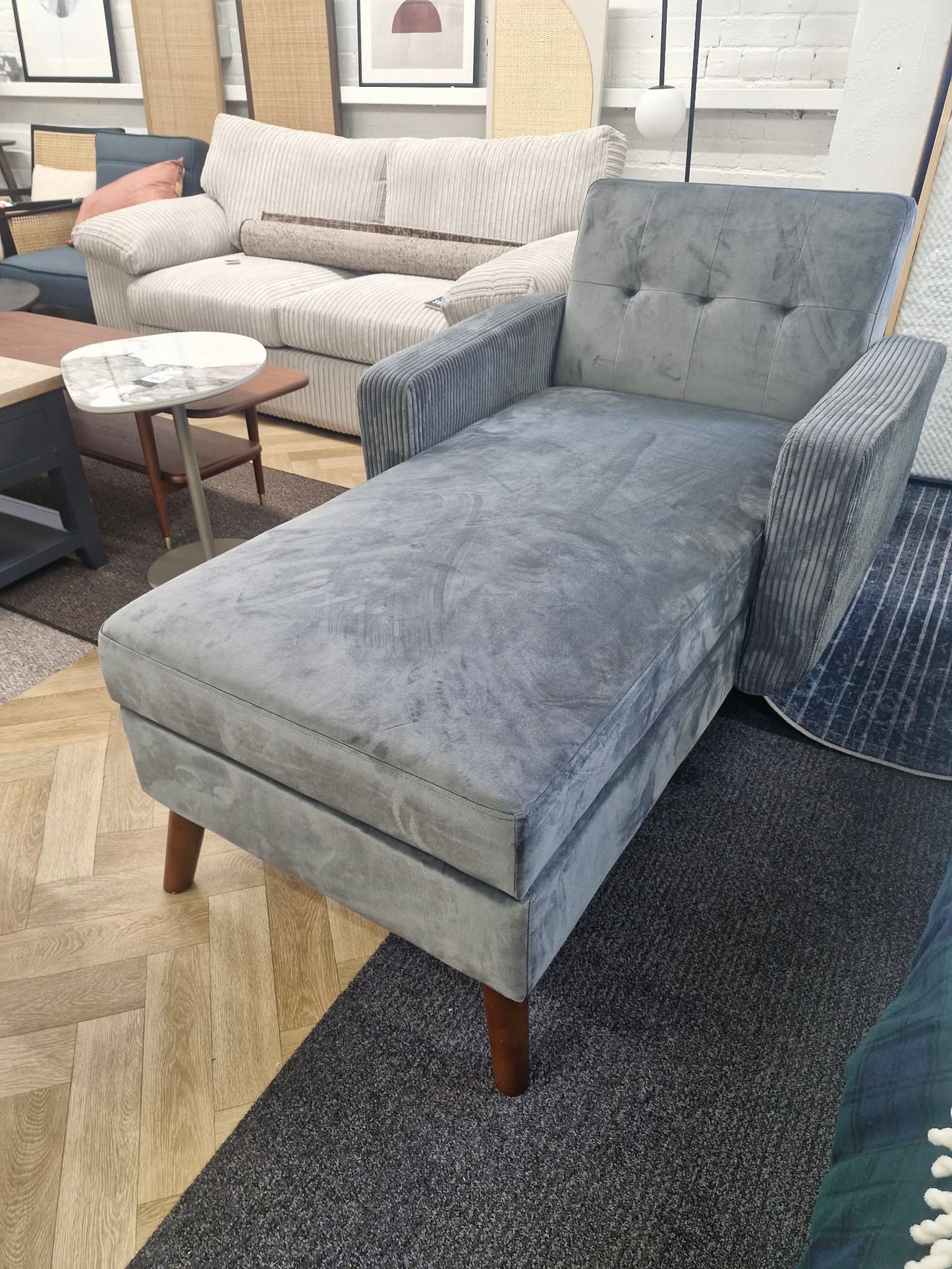Grey Day Bed Chaise with reclining back and storage
