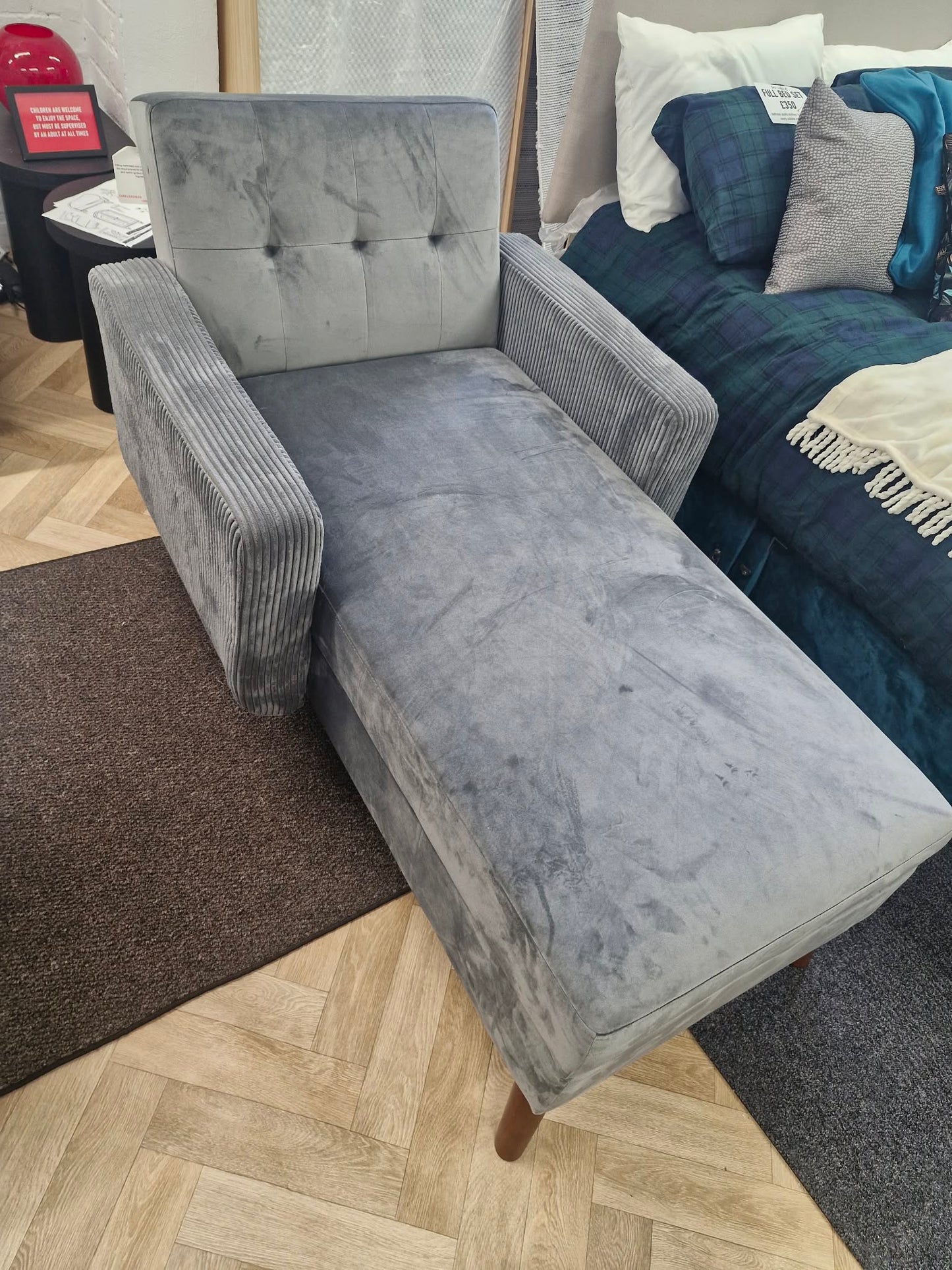 Grey Day Bed Chaise with reclining back and storage